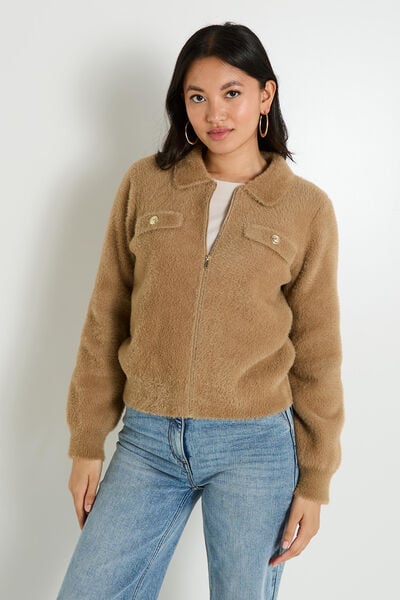 Bomber zippé fluffy femme