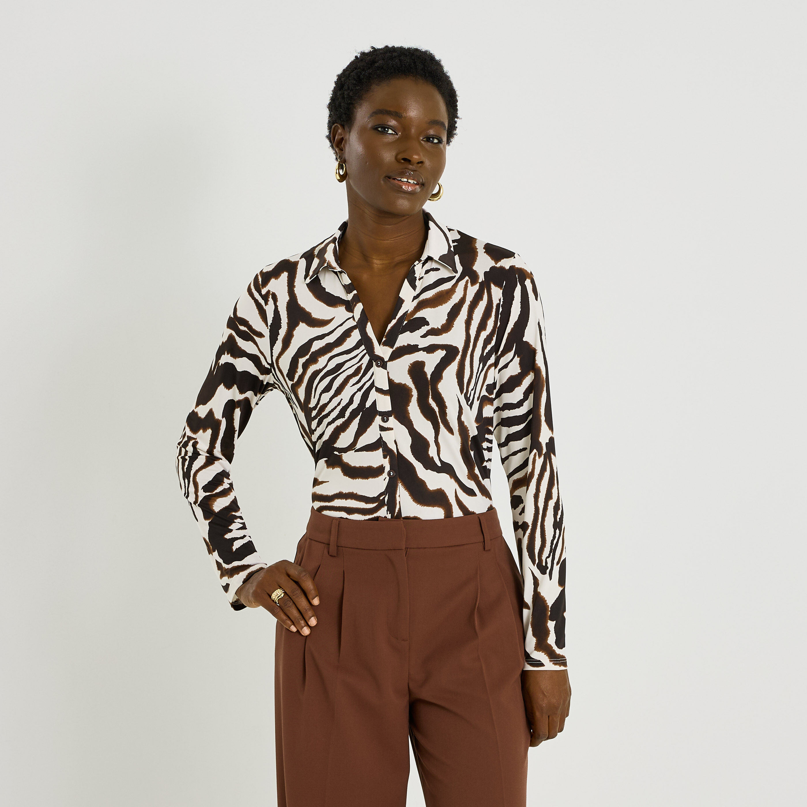 Chemise en maille imprim&eacute; z&eacute;br&eacute; femme