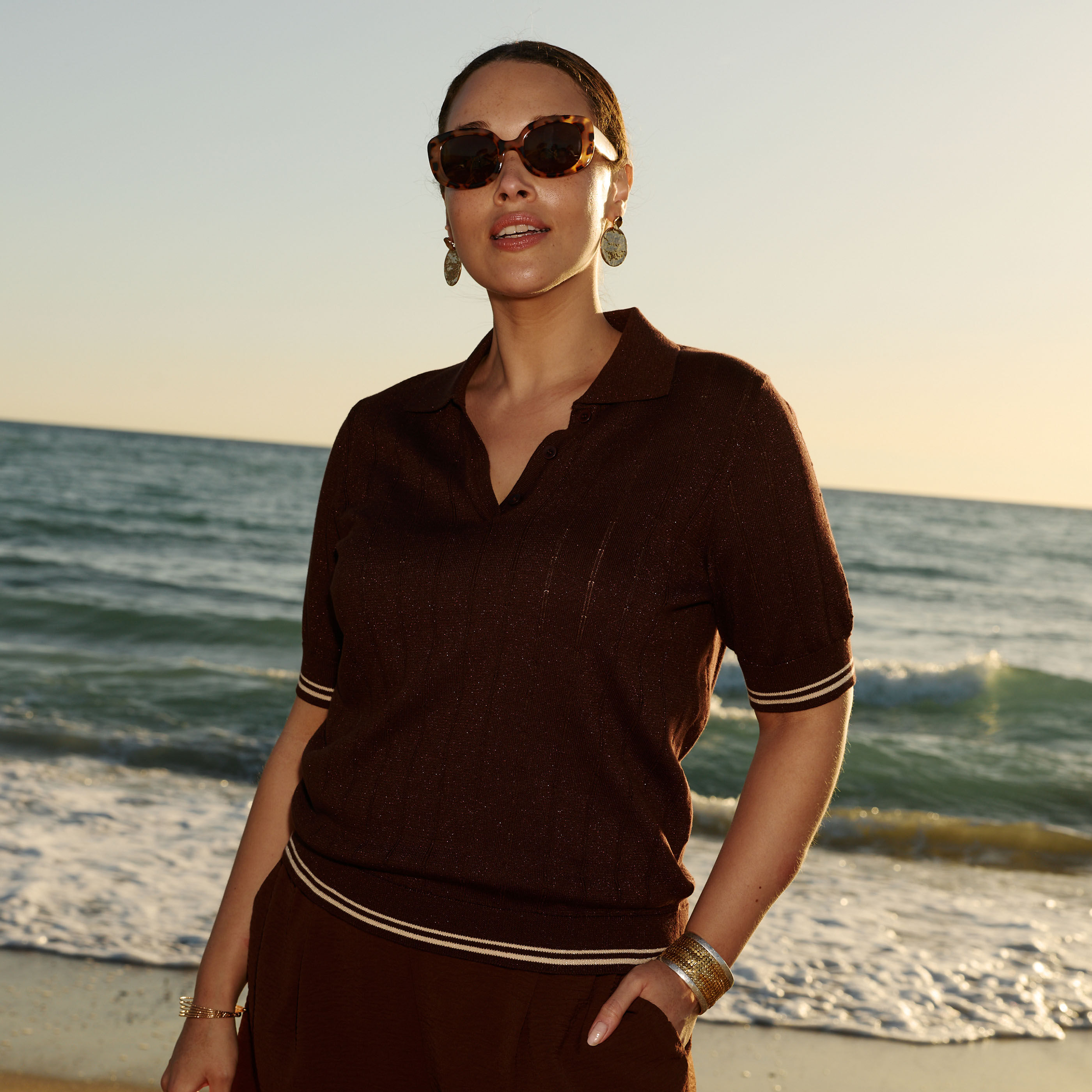 Polo manches courtes brillant femme