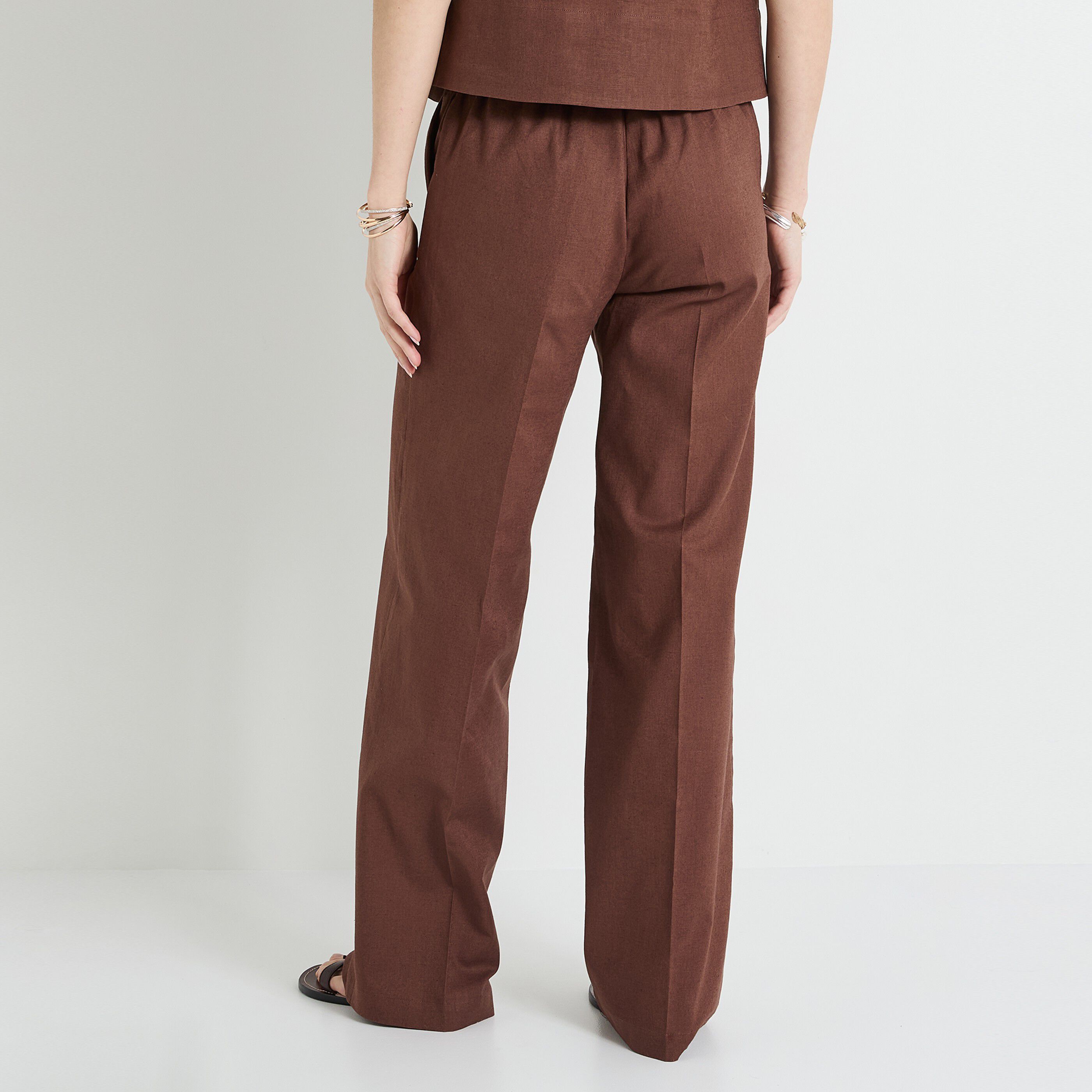 Pantalon large en lin m&eacute;lang&eacute; femme