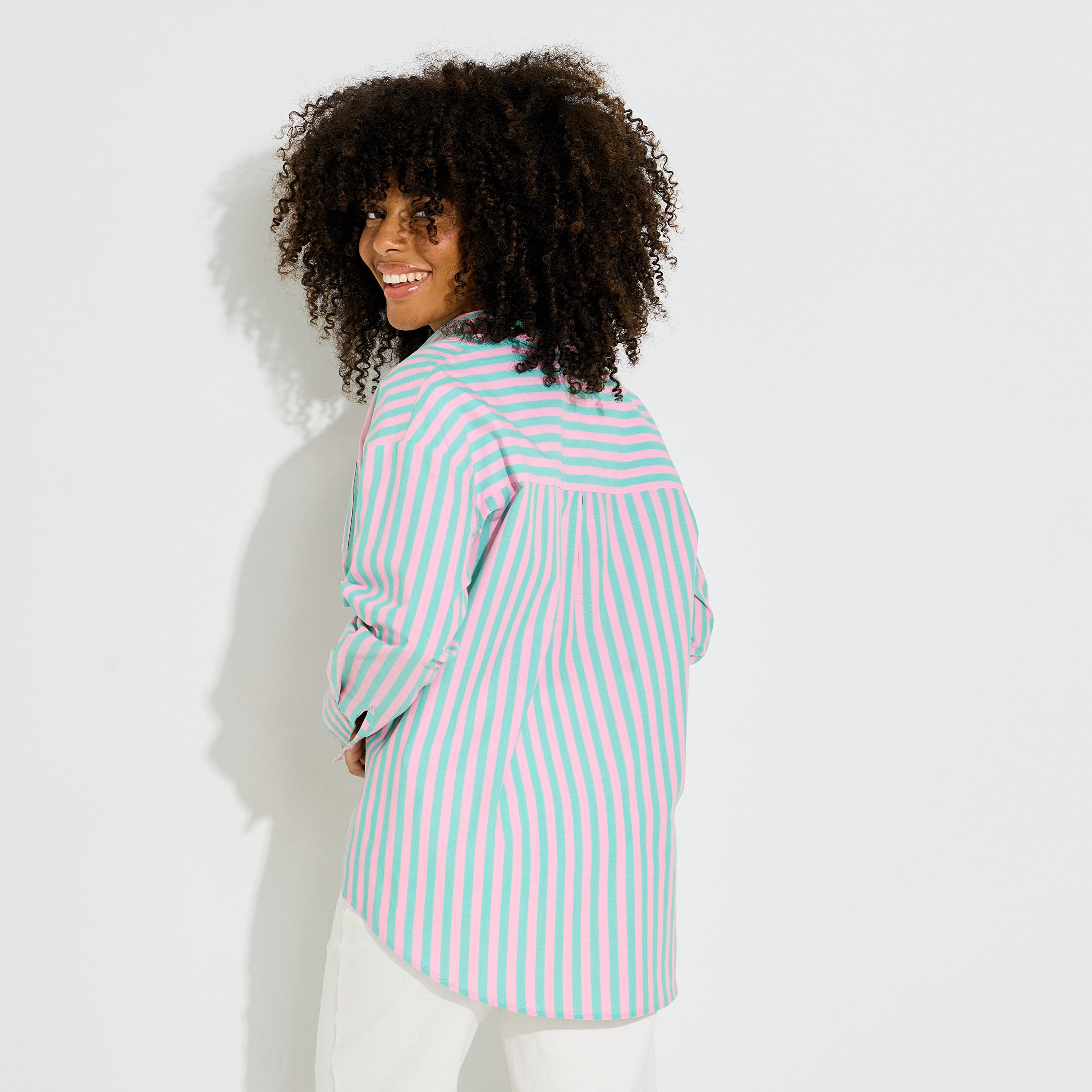 Chemise ray&eacute;e broderie papaye femme