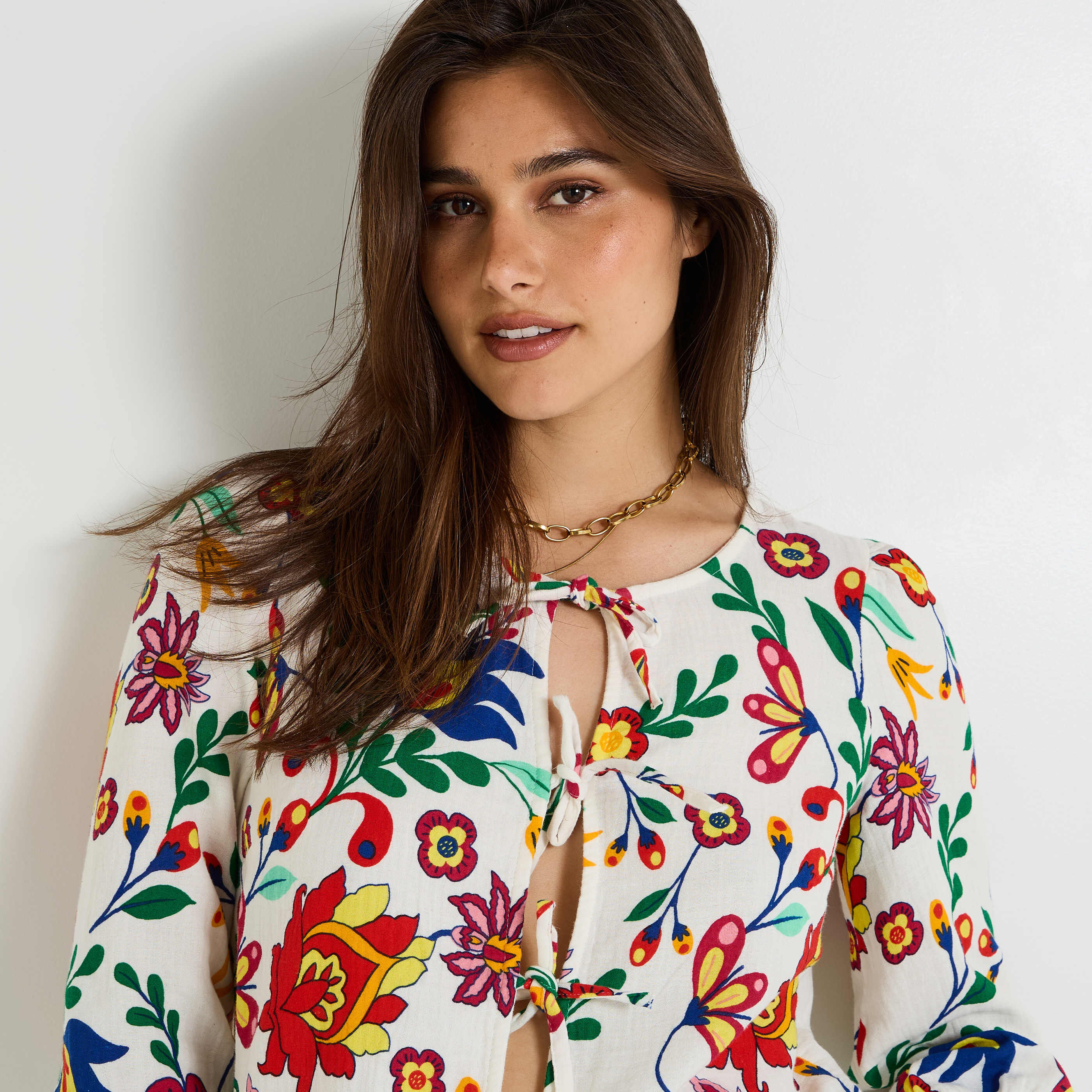 Blouse &agrave; nouer imprim&eacute;e femme