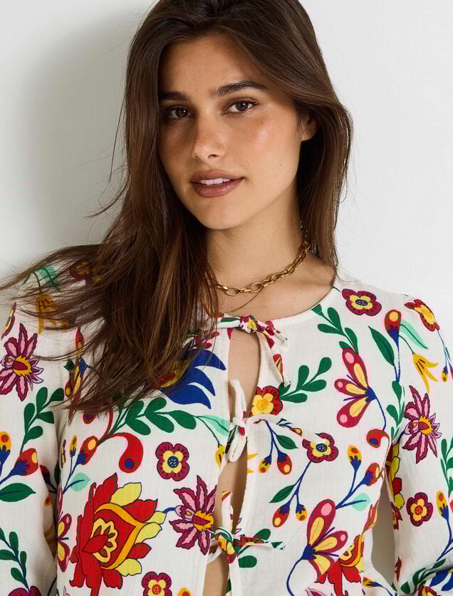 Blouse à nouer imprimée femme