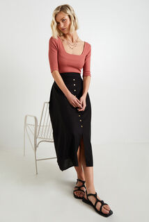 Jupe mi-longue boutonnée femme