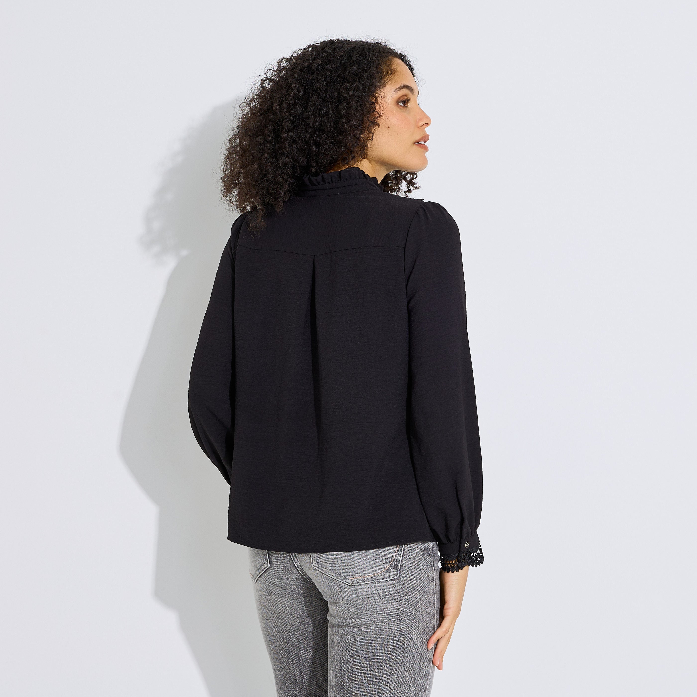 Blouse col montant pliss&eacute; femme