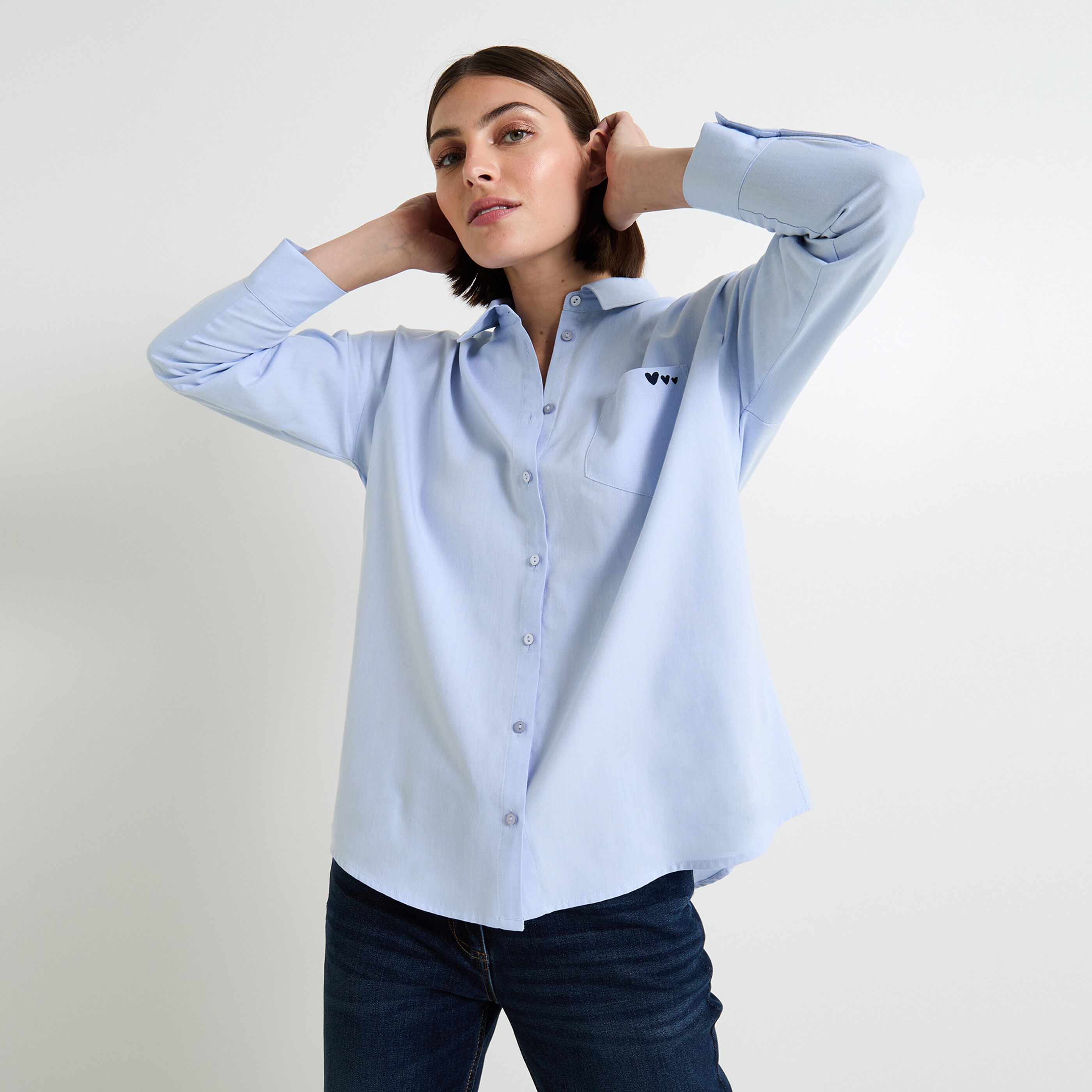 Chemisier col chemise femme BLEU CLAIR Graindemalice