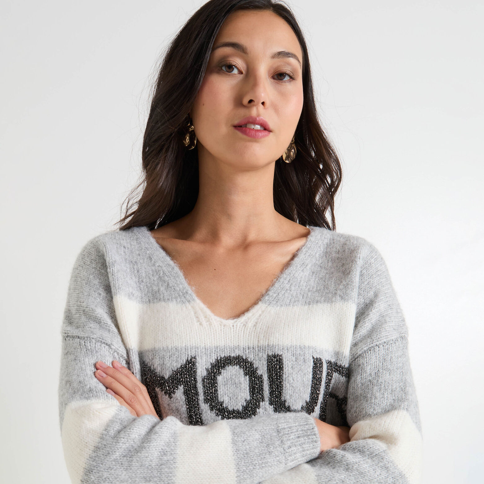 Pull col V femme