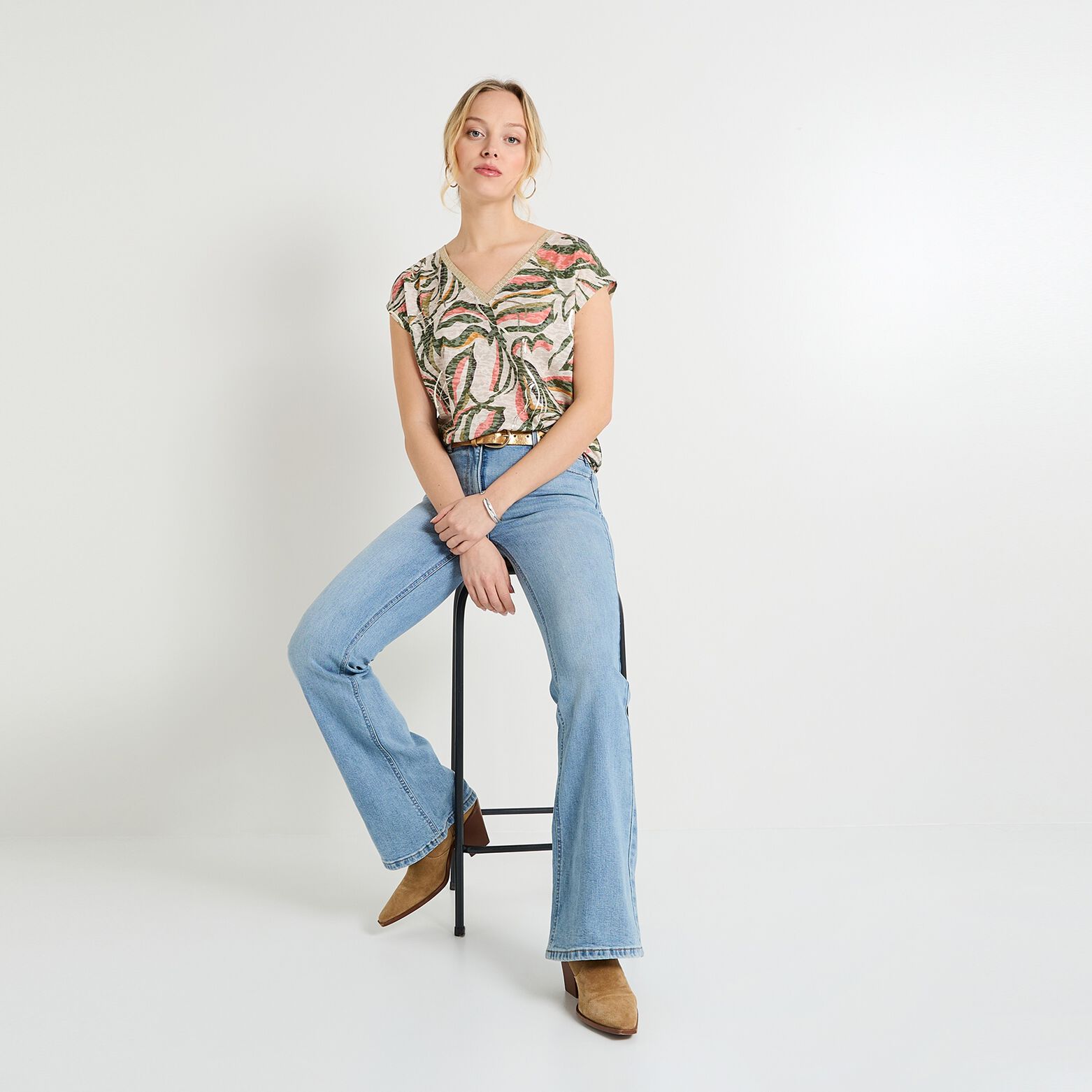 T-shirt col V femme