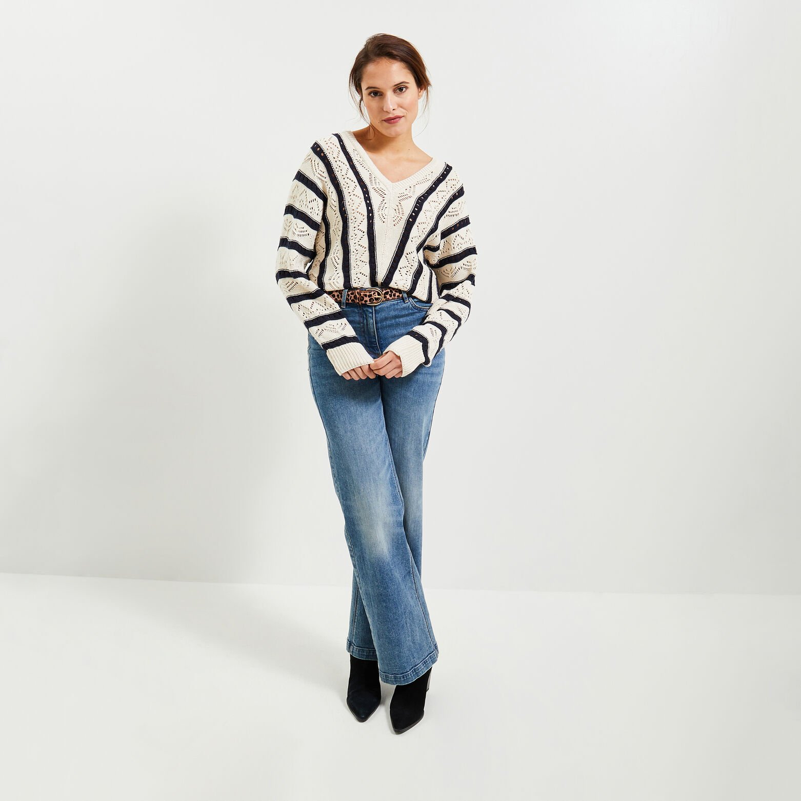 Pull col V femme