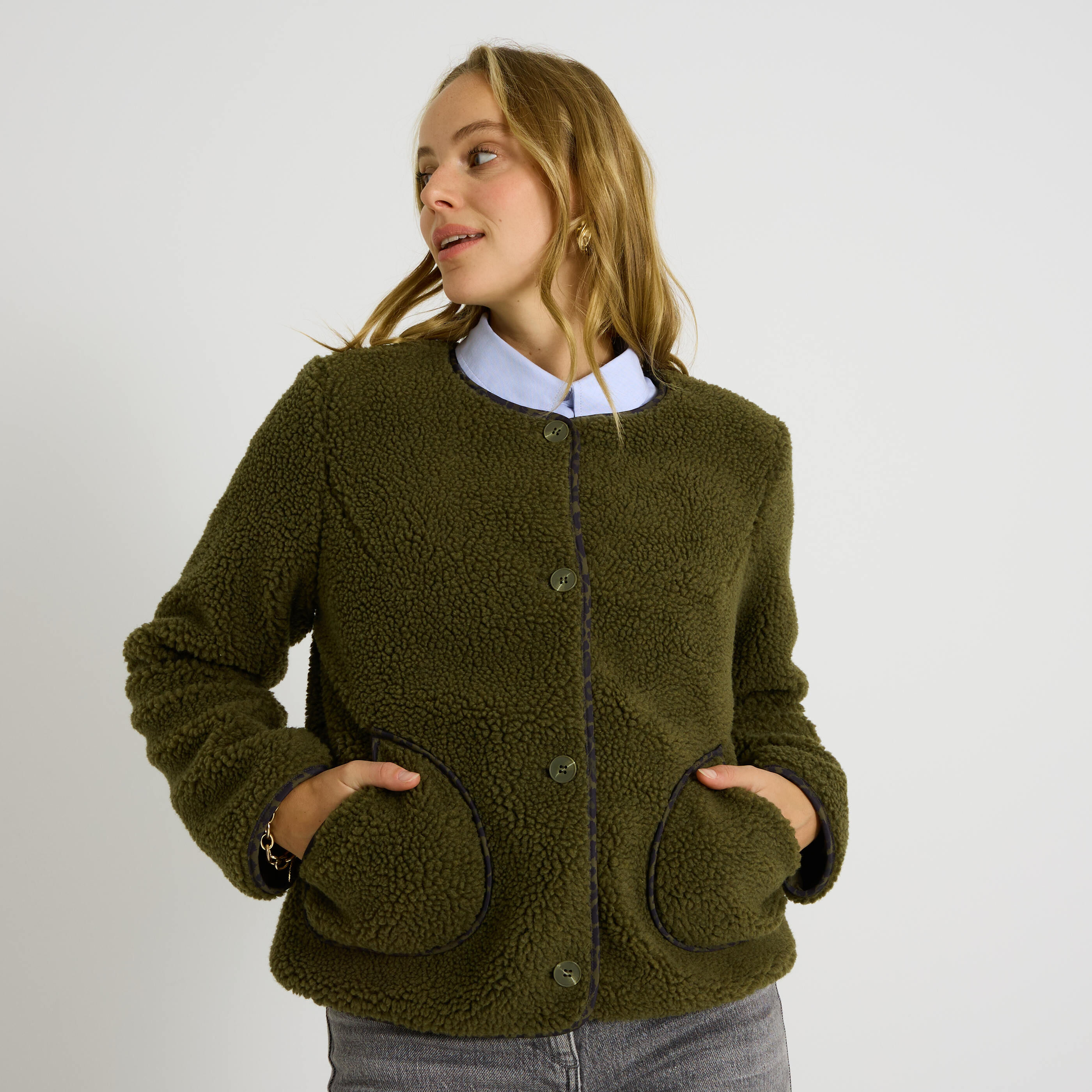 Manteau teddy avec boutons femme