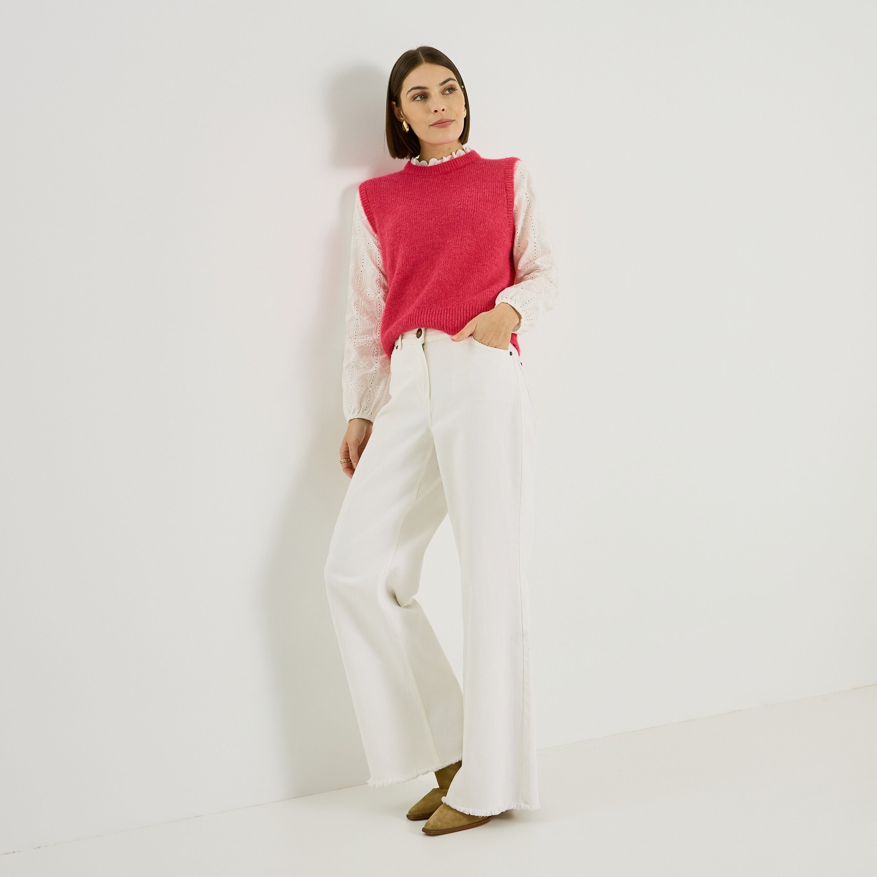 Pull bi-mati&egrave;re col montant femme