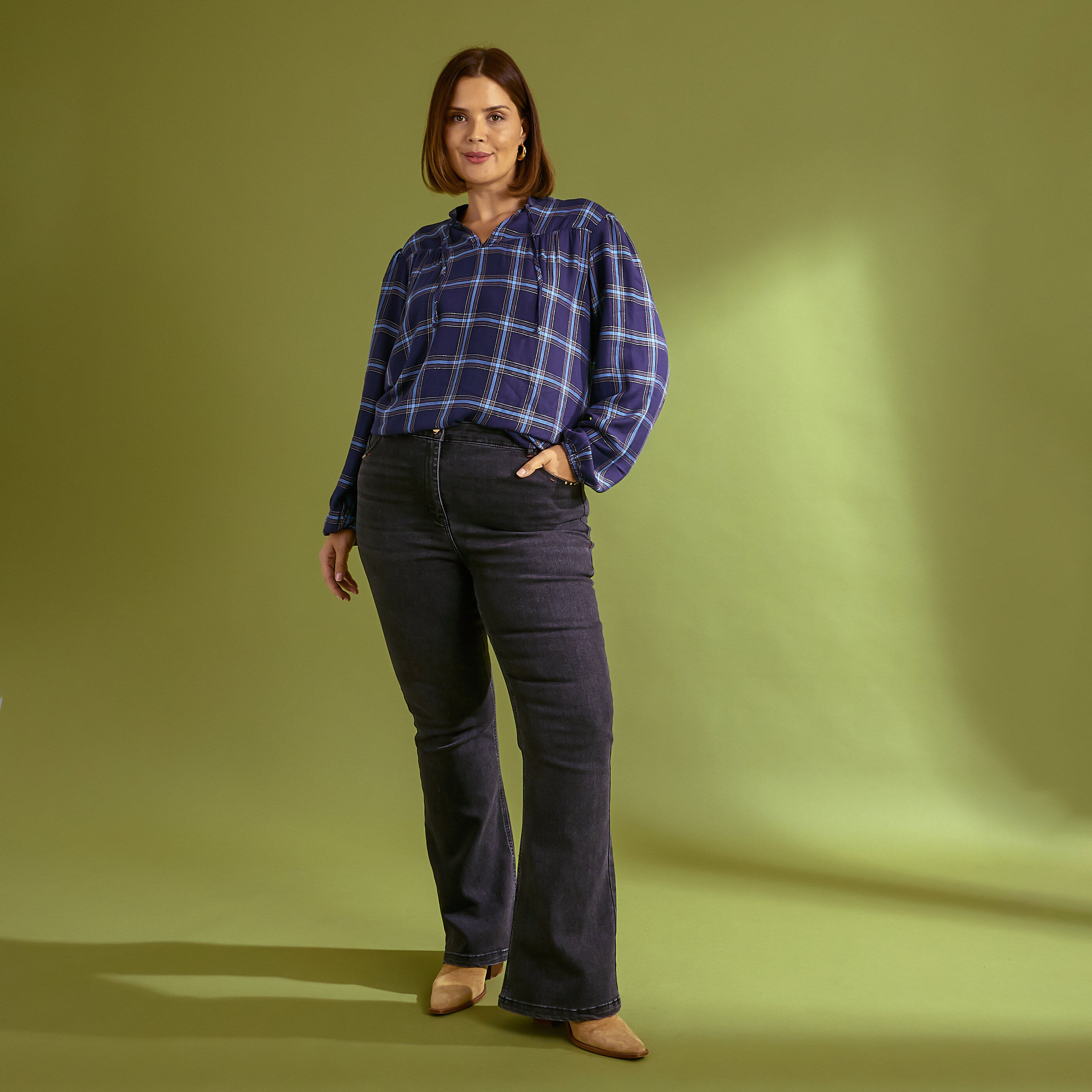 Blouse imprim&eacute; carreaux femme