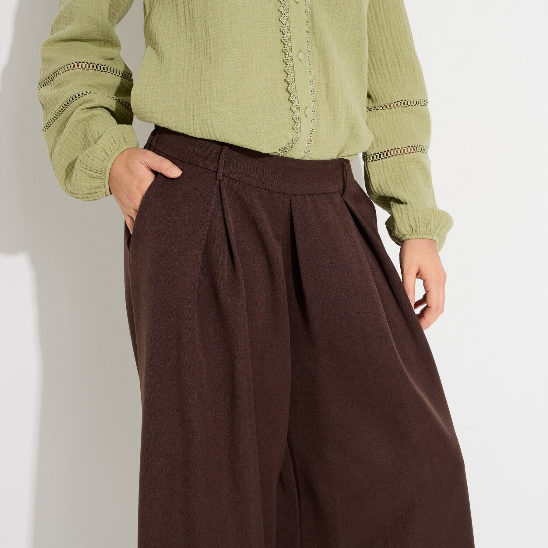 Jupe-culotte large pliss&eacute;e femme