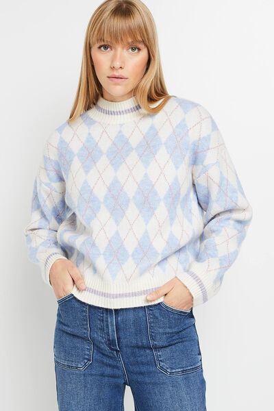 Pull Jacquard col montant femme