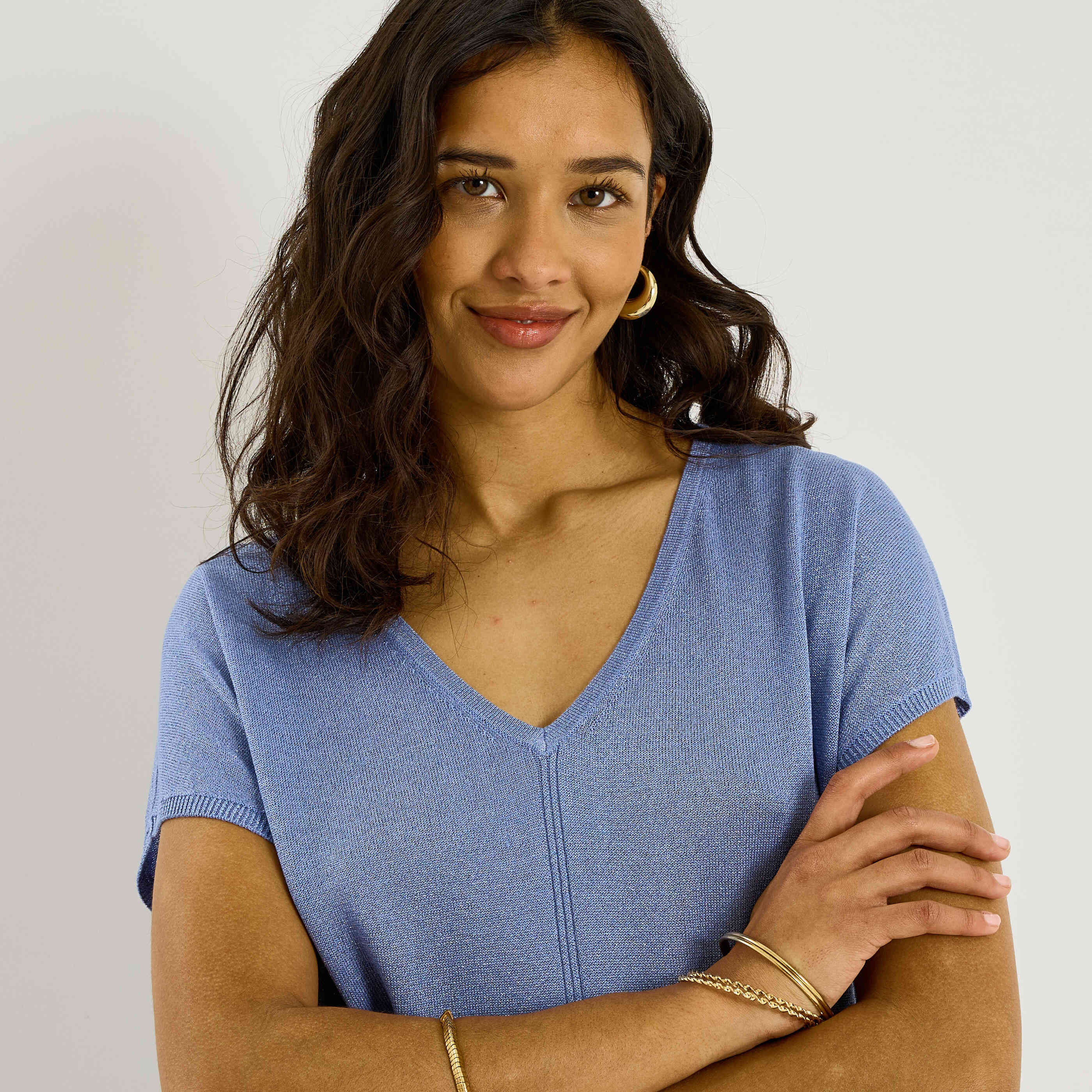 Pull brillant manches courtes femme