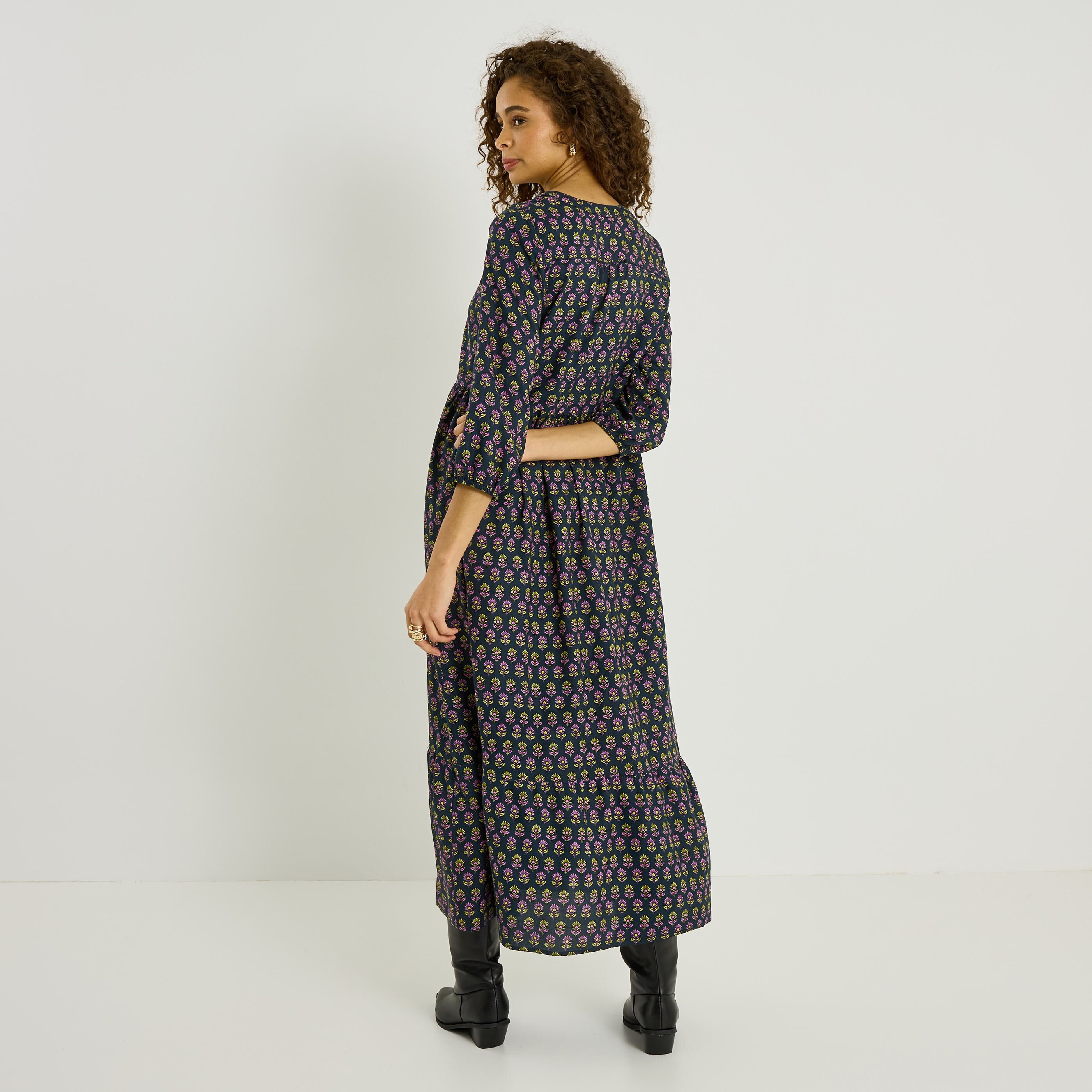 Robe longue imprim&eacute; fleuri 