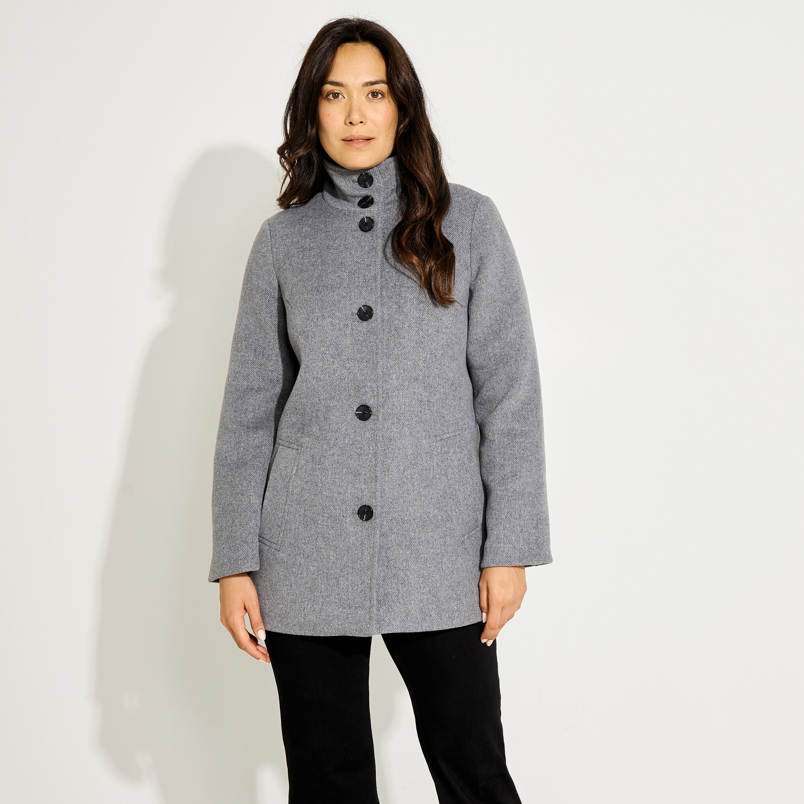 Manteau mi-long col montant femme