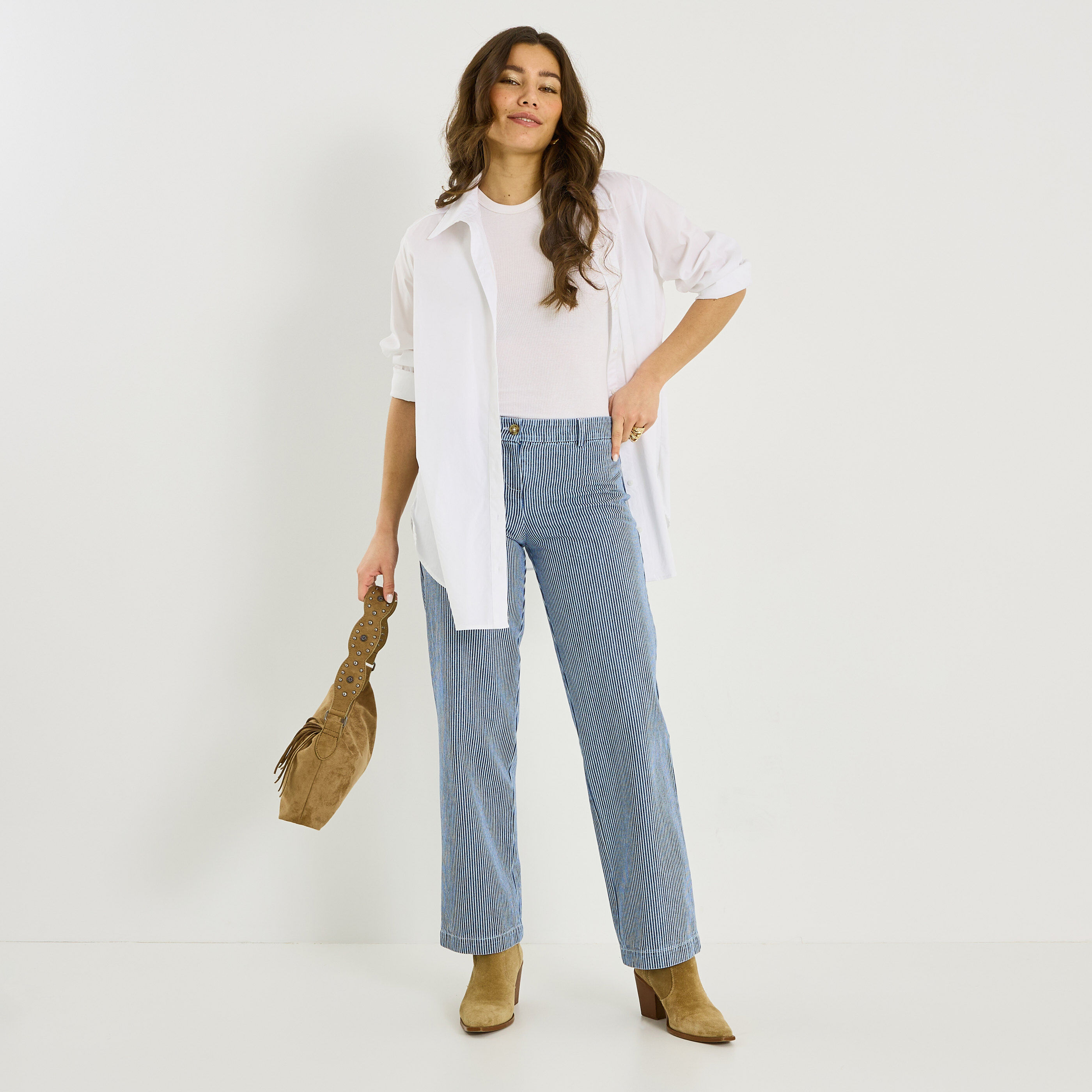 Pantalon &agrave; rayures verticales femme