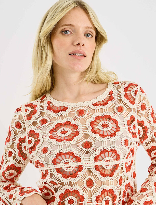 Pull en crochet bicolore femme