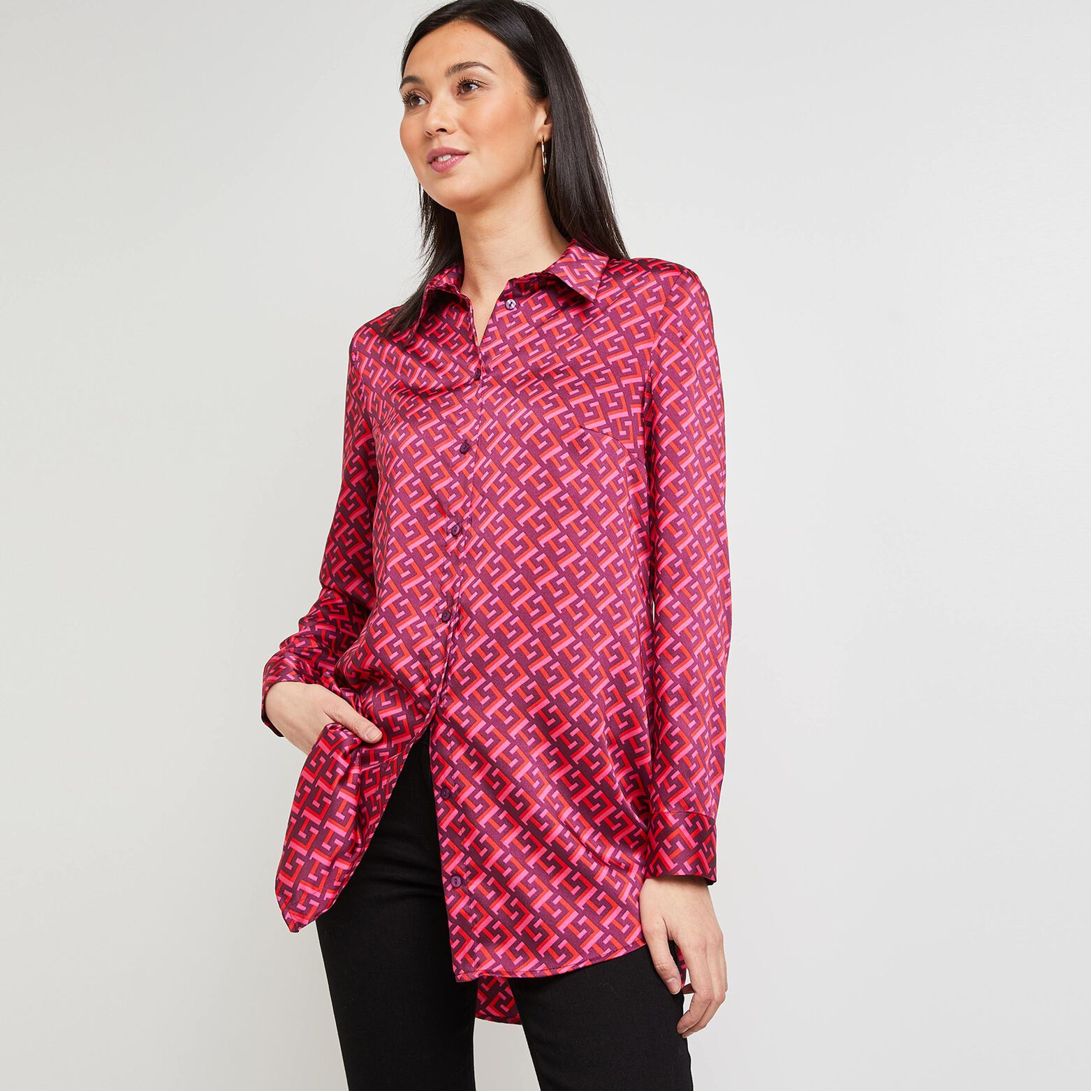 Chemise imprimée rose femme