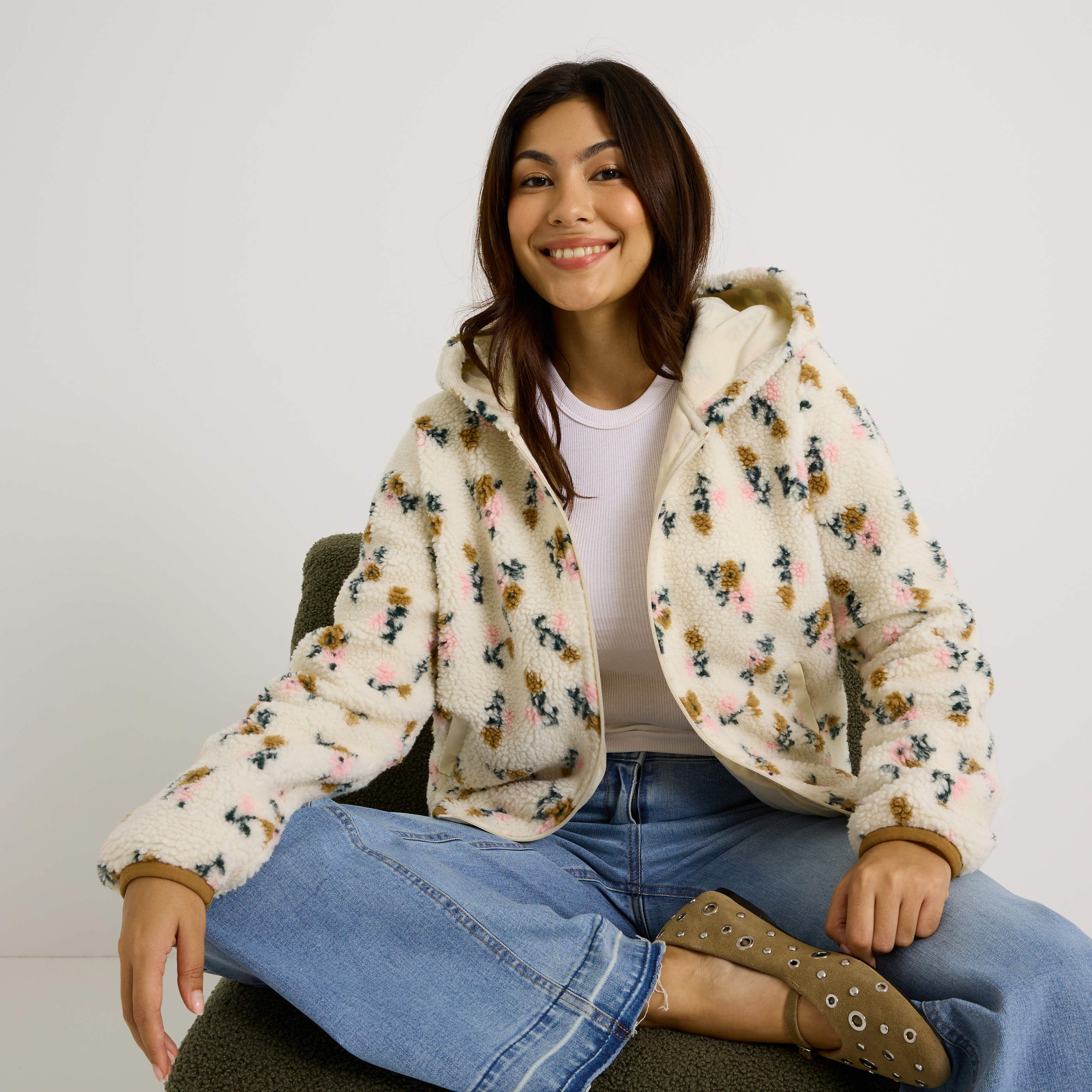 Gilet zipp&eacute; &agrave; imprim&eacute; fleuri femme