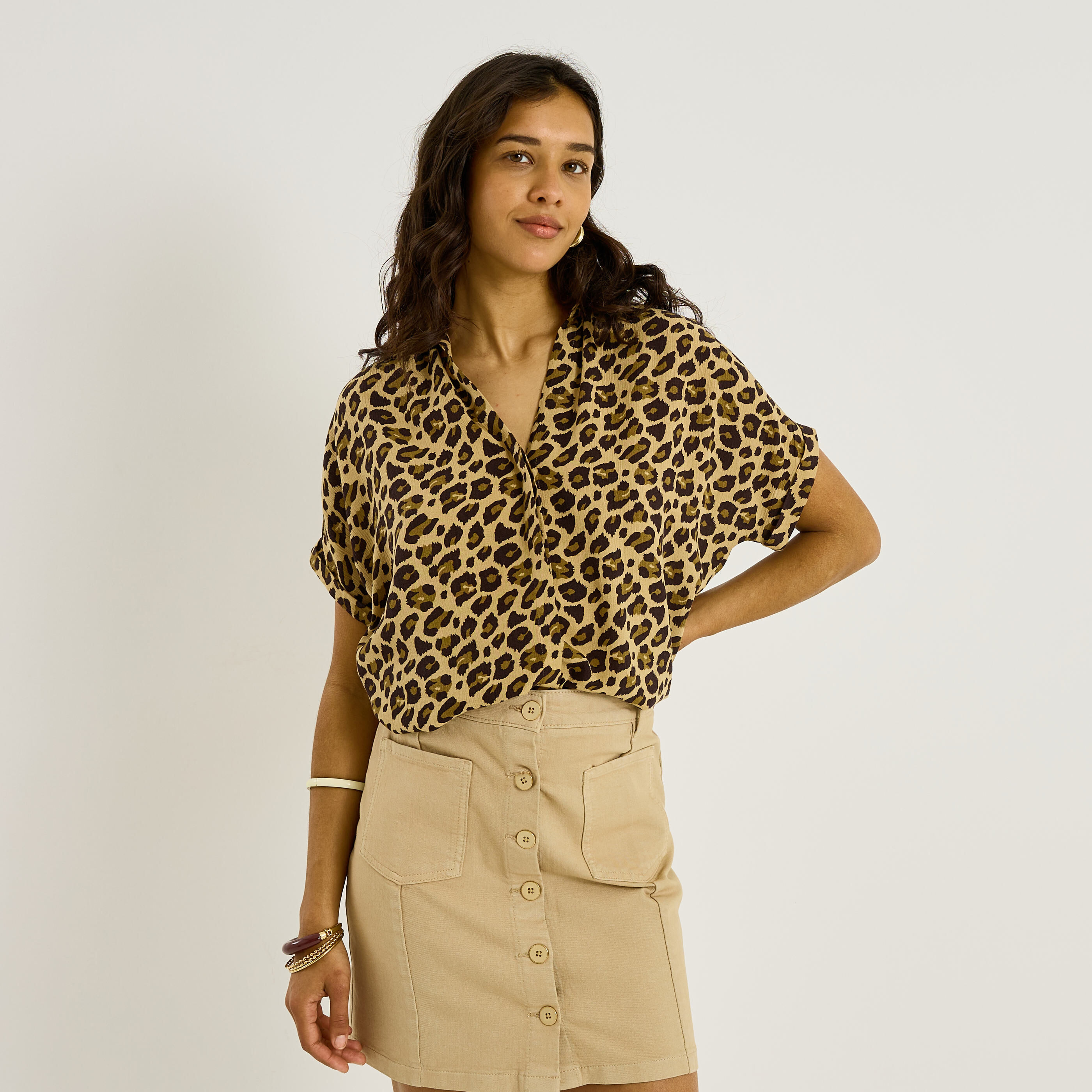 Chemise fluide imprim&eacute; bicolore femme
