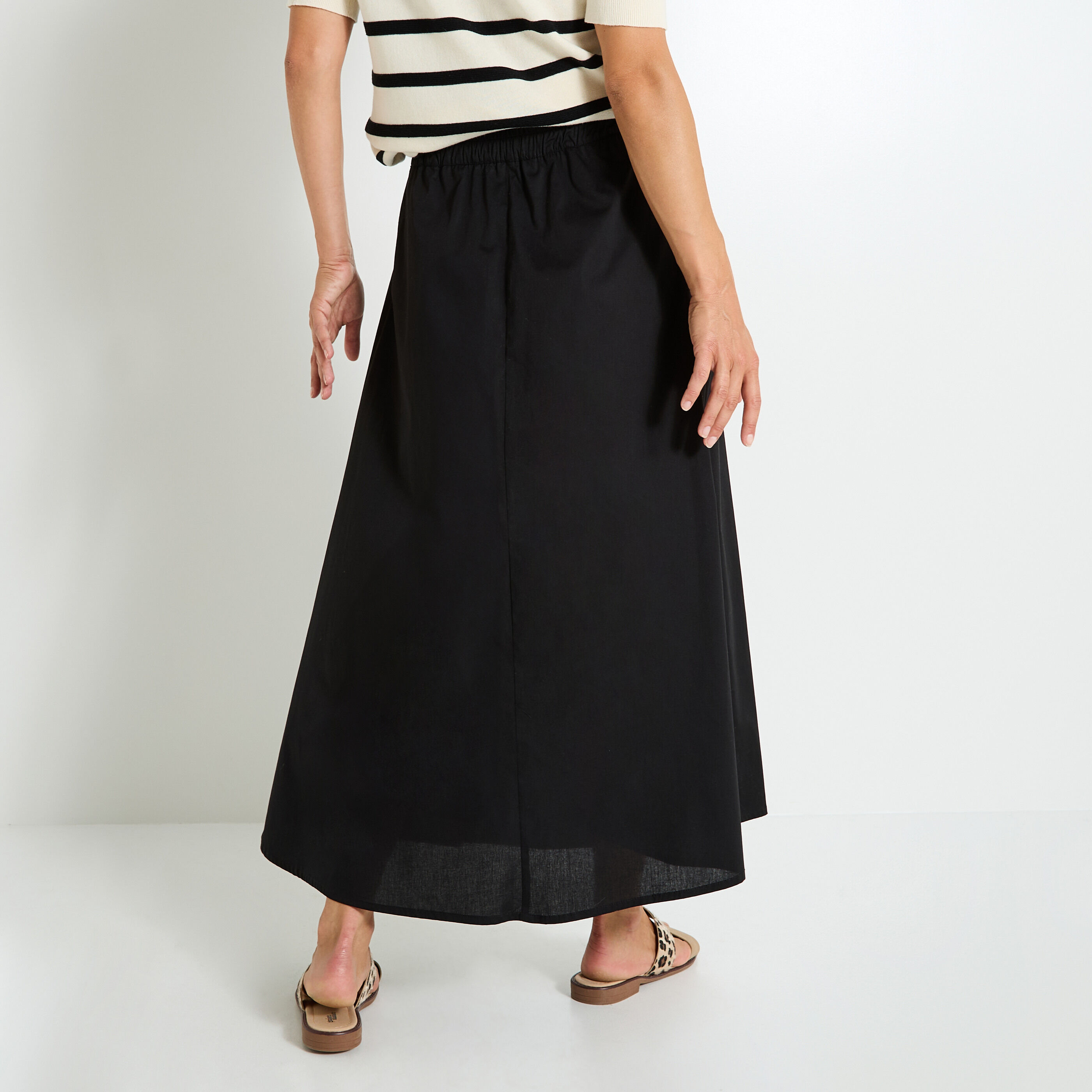 Jupe longue en popeline unie