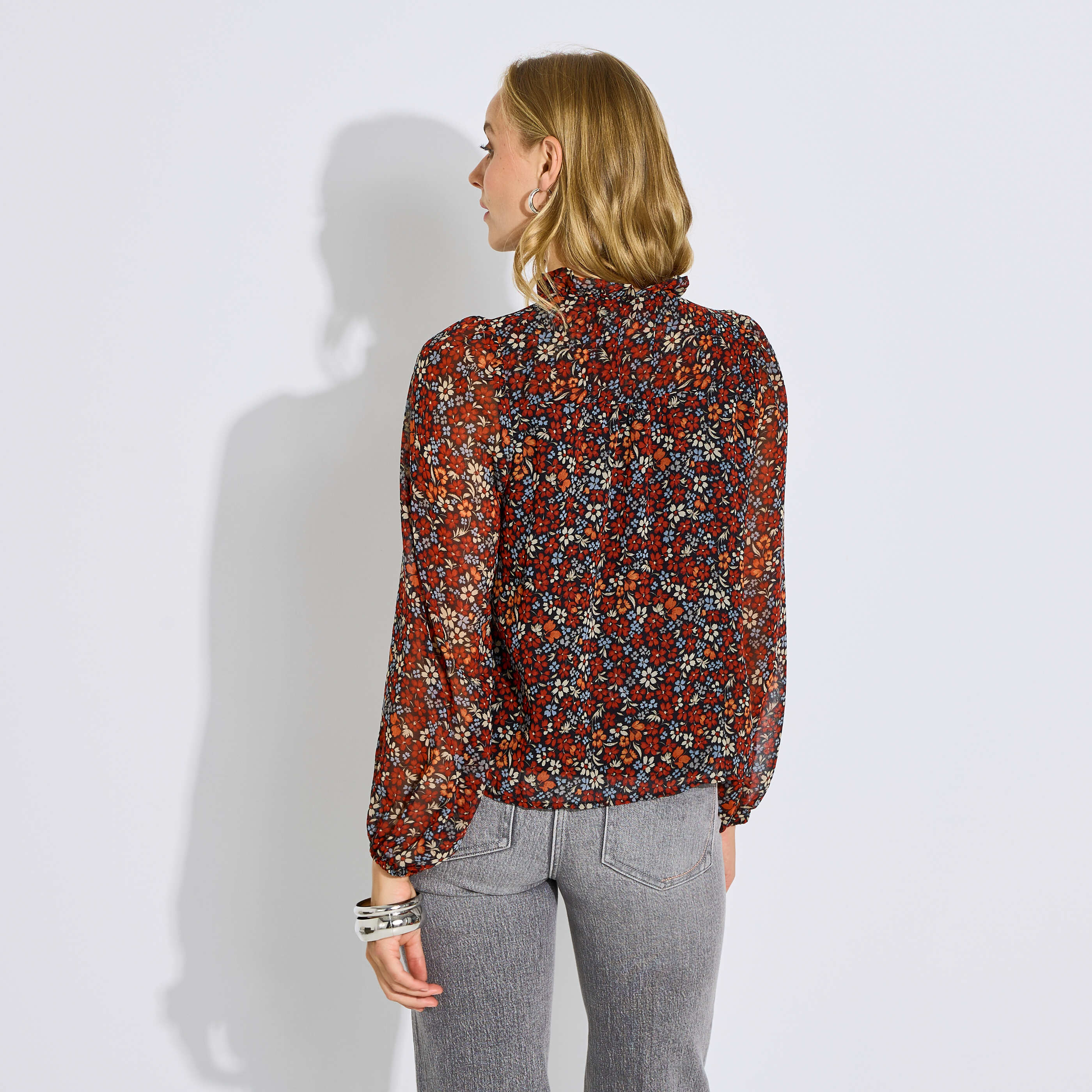 Blouse fluide col V imprim&eacute; fleuri femme