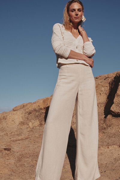 Pantalon lin mélangé femme