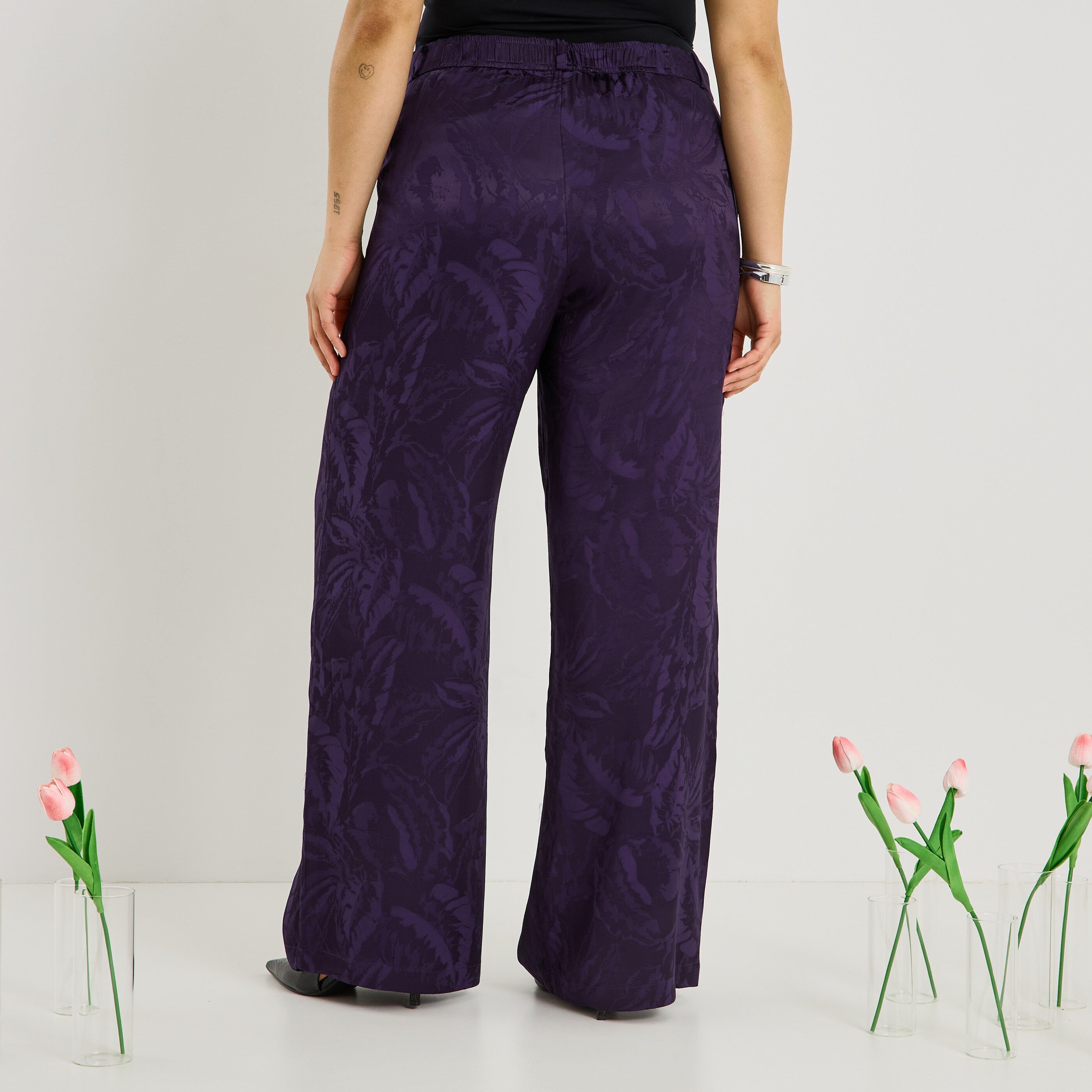 Pantalon large imprim&eacute; femme