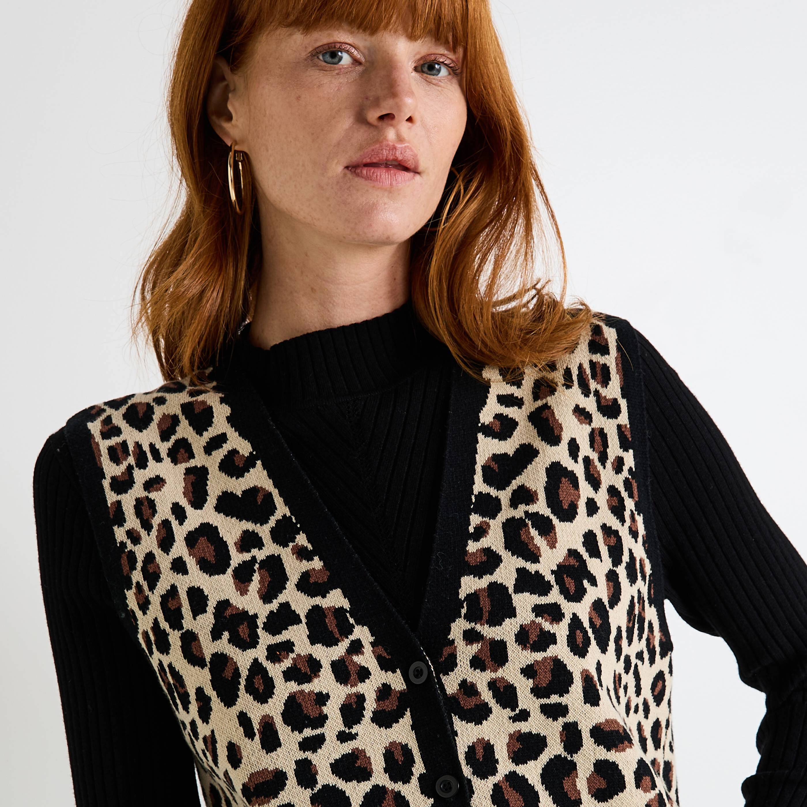 Gilet imprim&eacute; l&eacute;opard femme