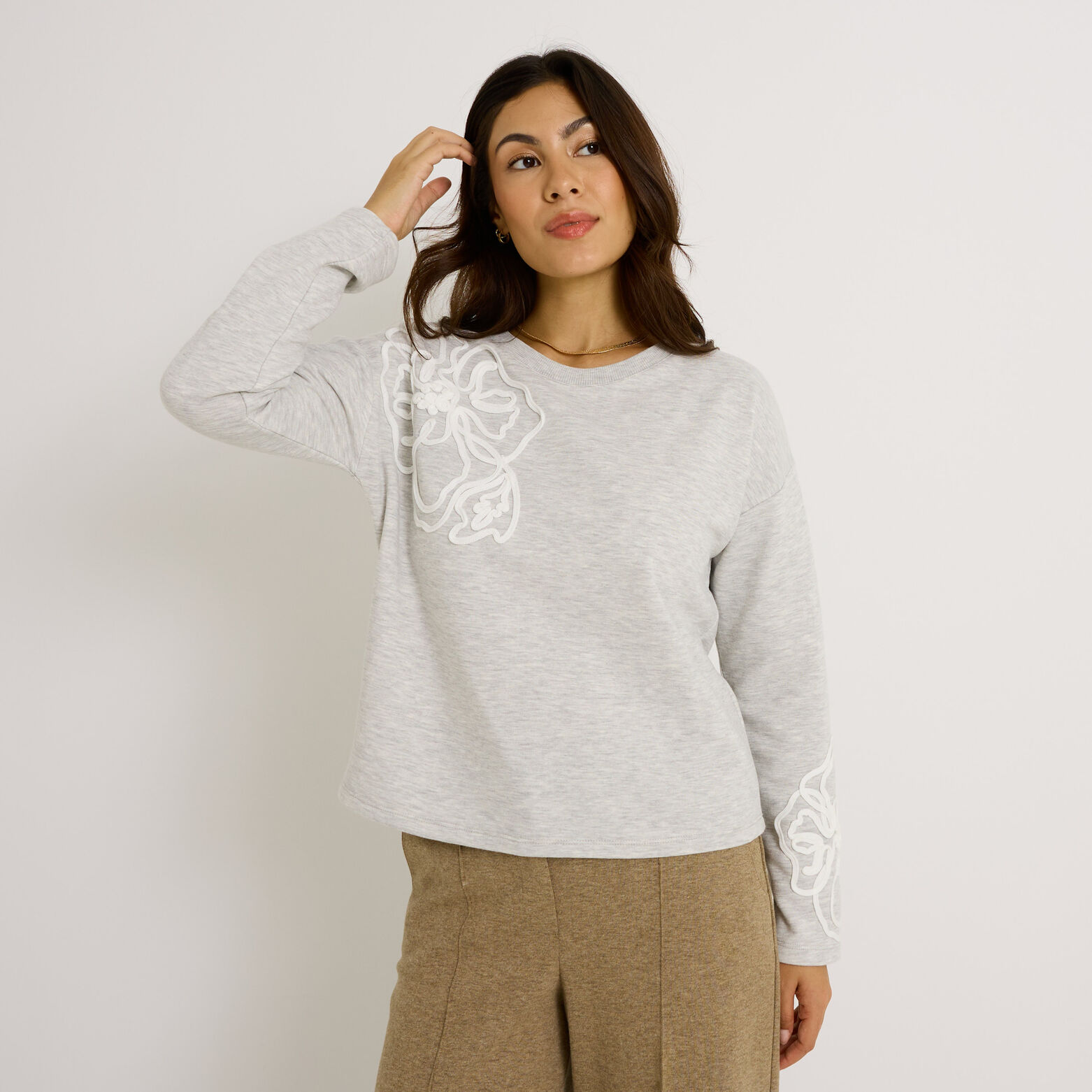 Sweat print fleur manches longues femme