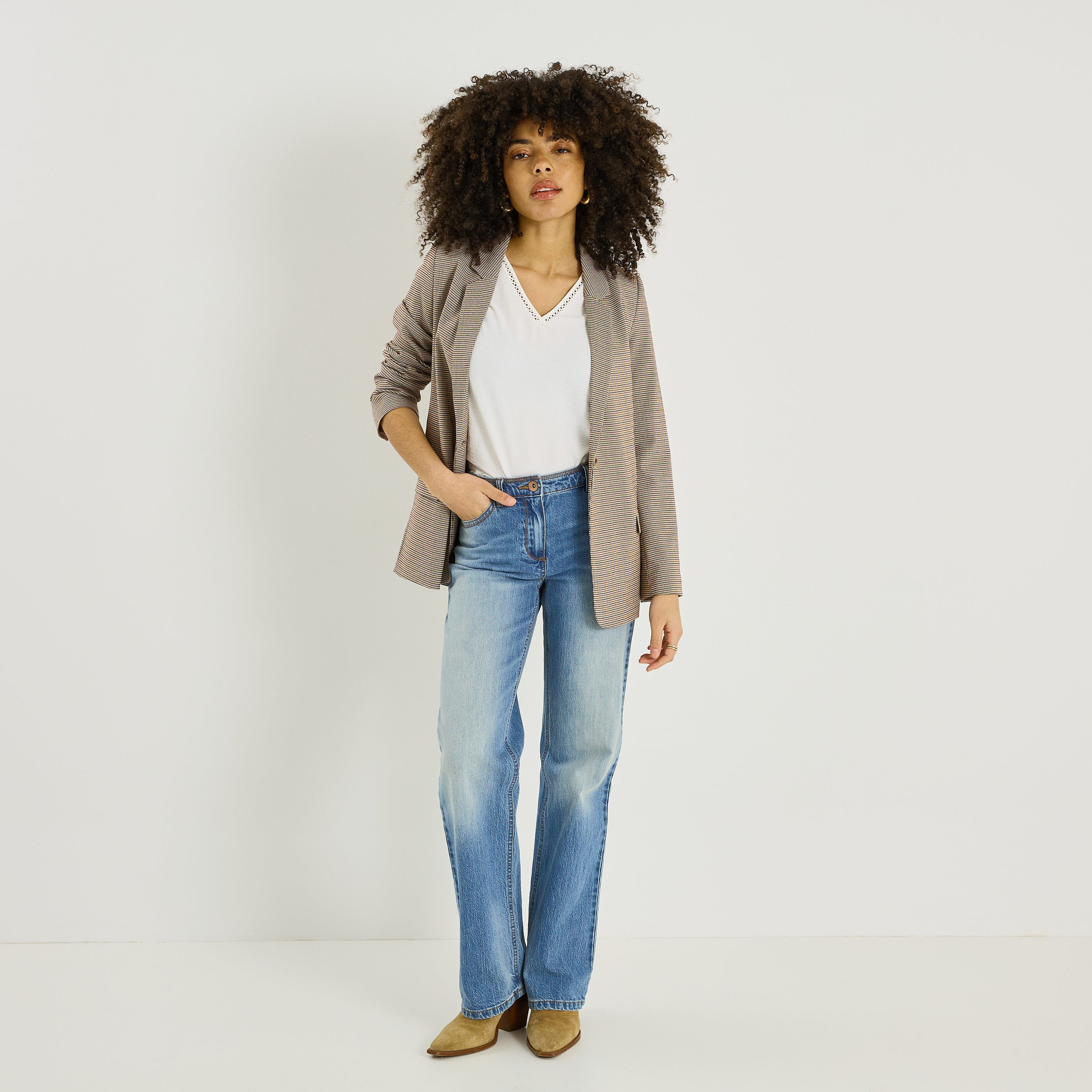 Blouse &agrave; col V ajour&eacute; femme