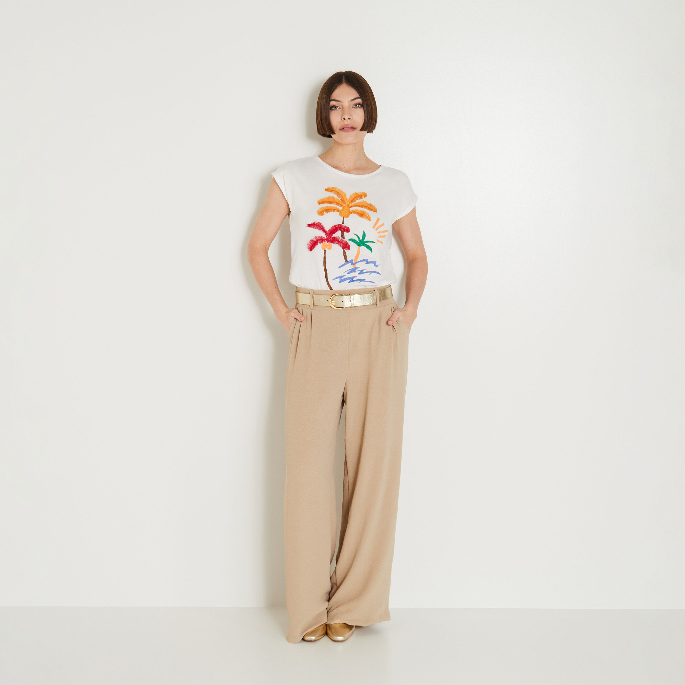 Pantalon &agrave; pince large femme