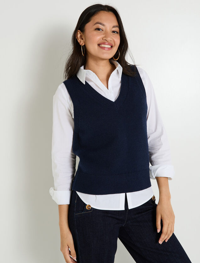 Pull sans manches &agrave; col V femme
