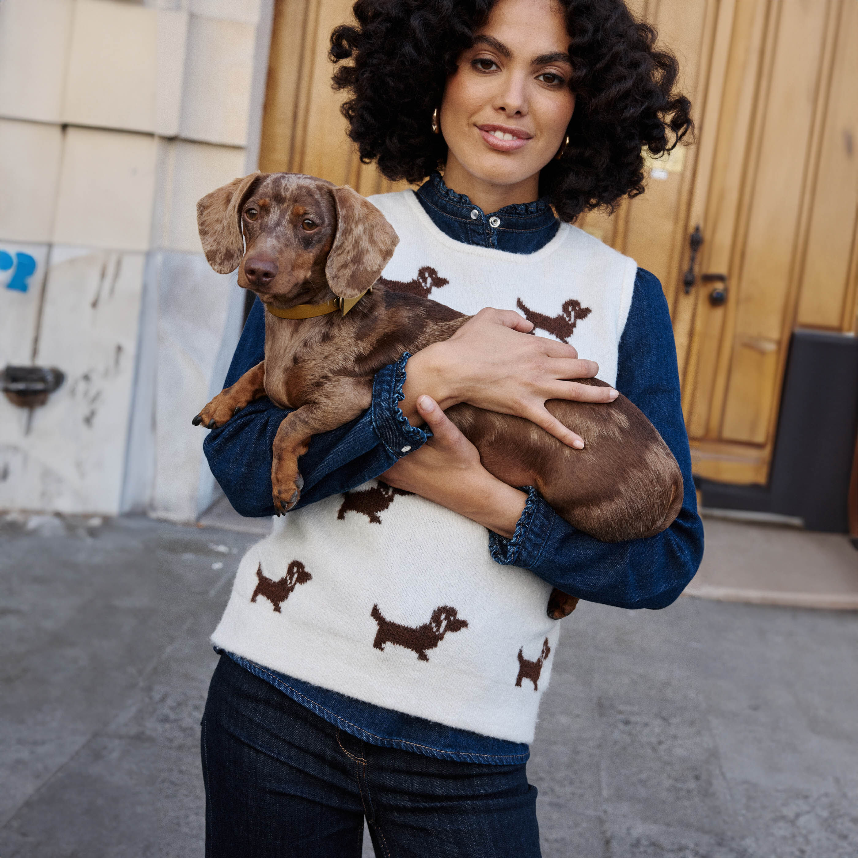 Pull sans manches motif chien femme