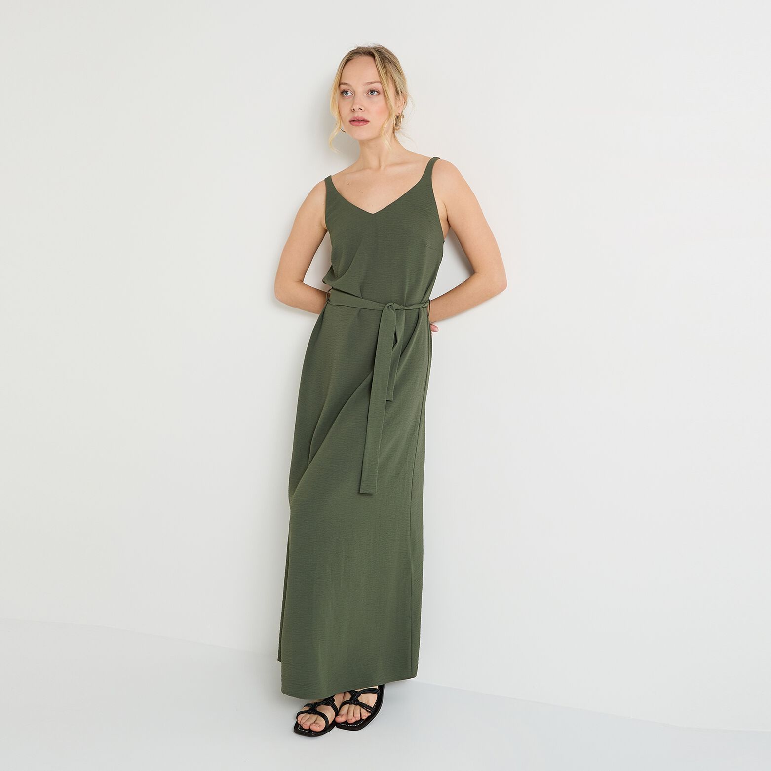 Robe longue col V femme