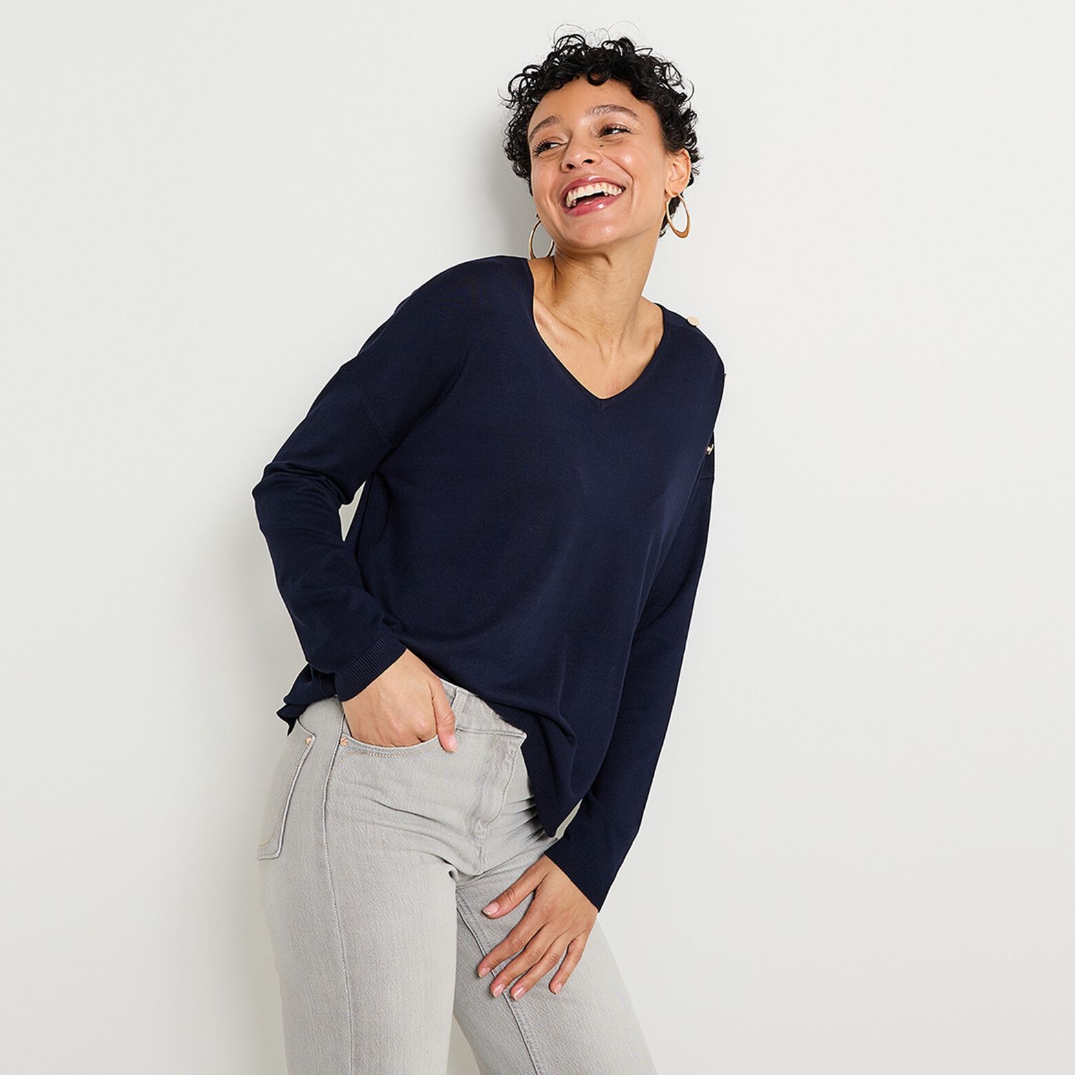 Pull col V femme