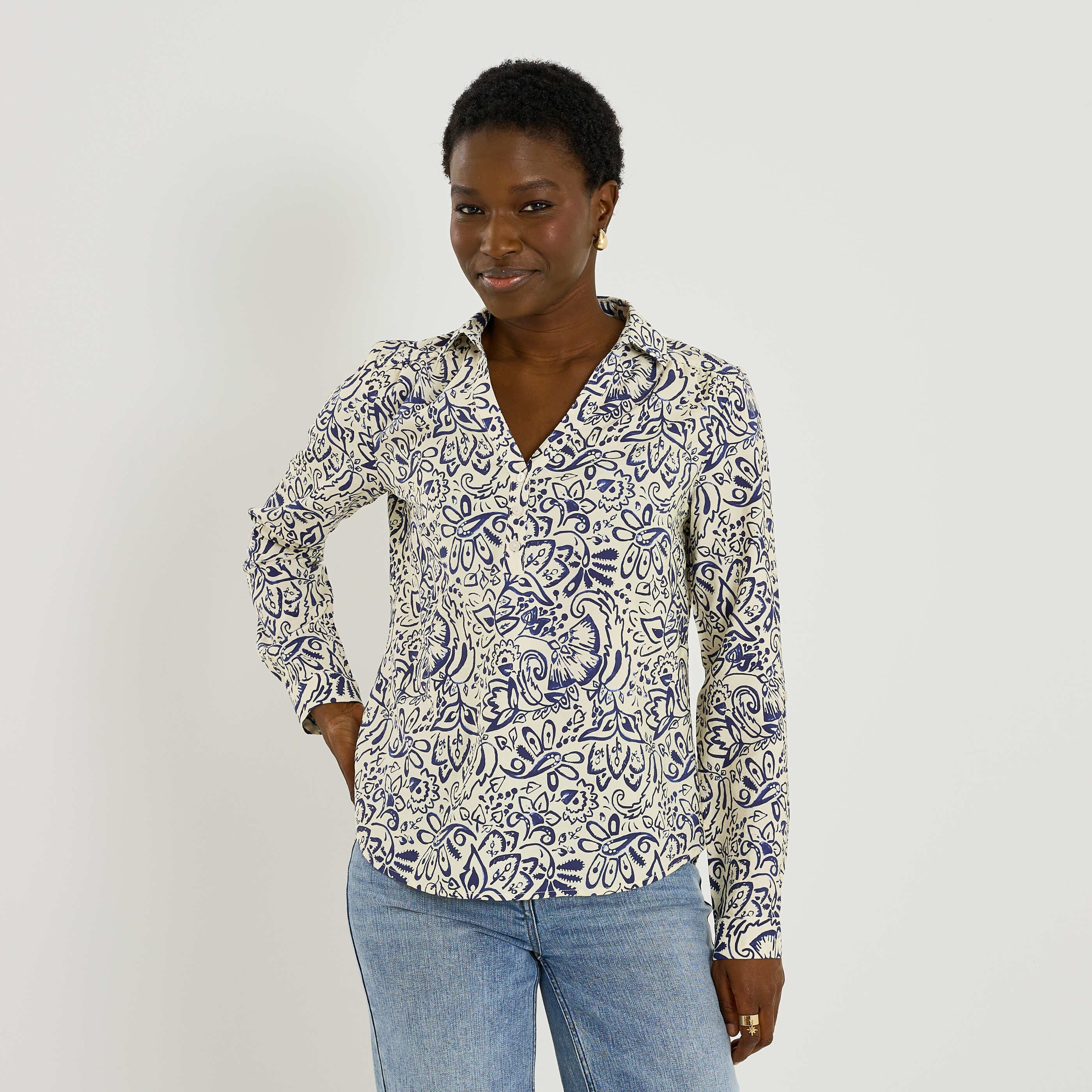 Blouse bicolore imprim&eacute; floral femme