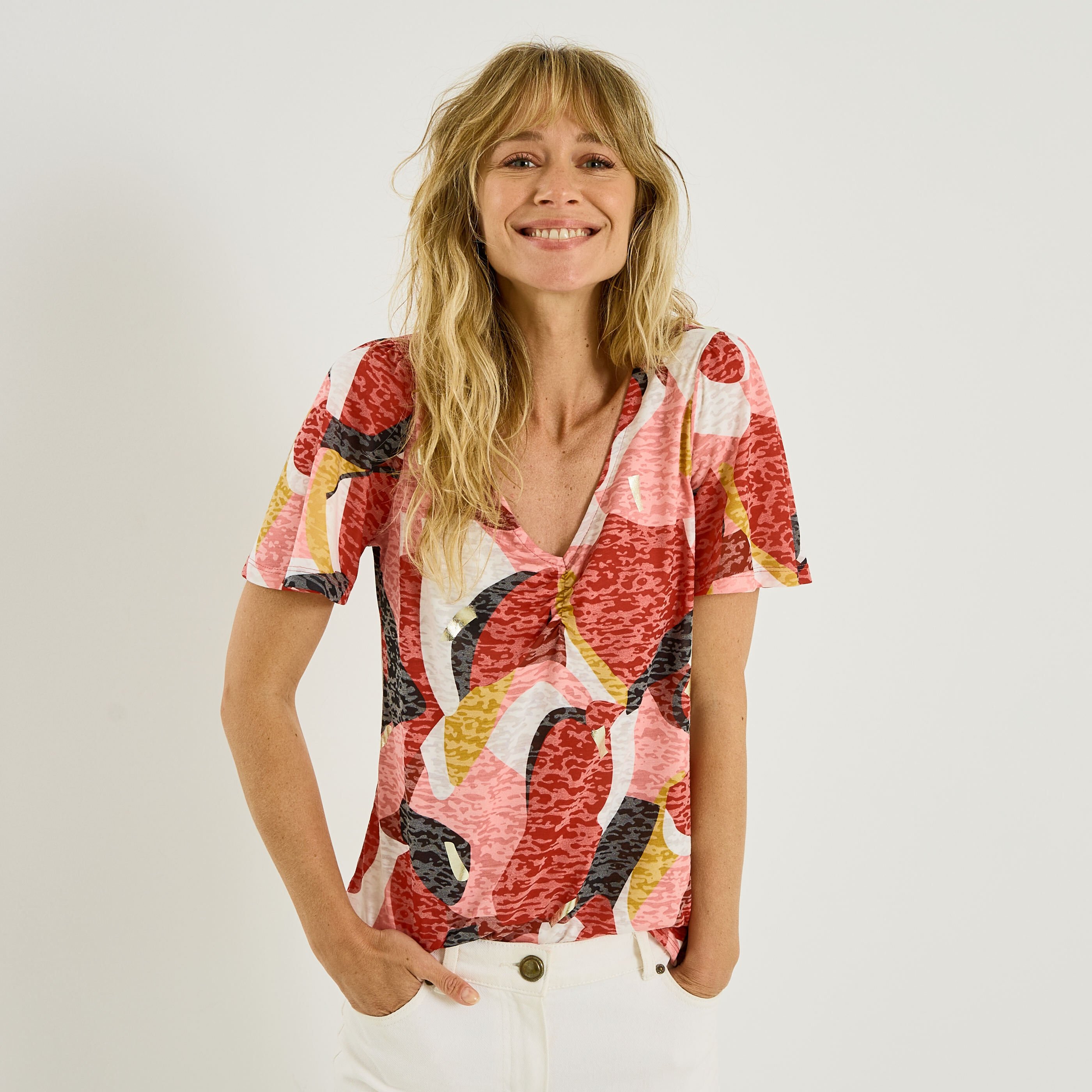 T-shirt imprim&eacute; manches volant&eacute;es femme