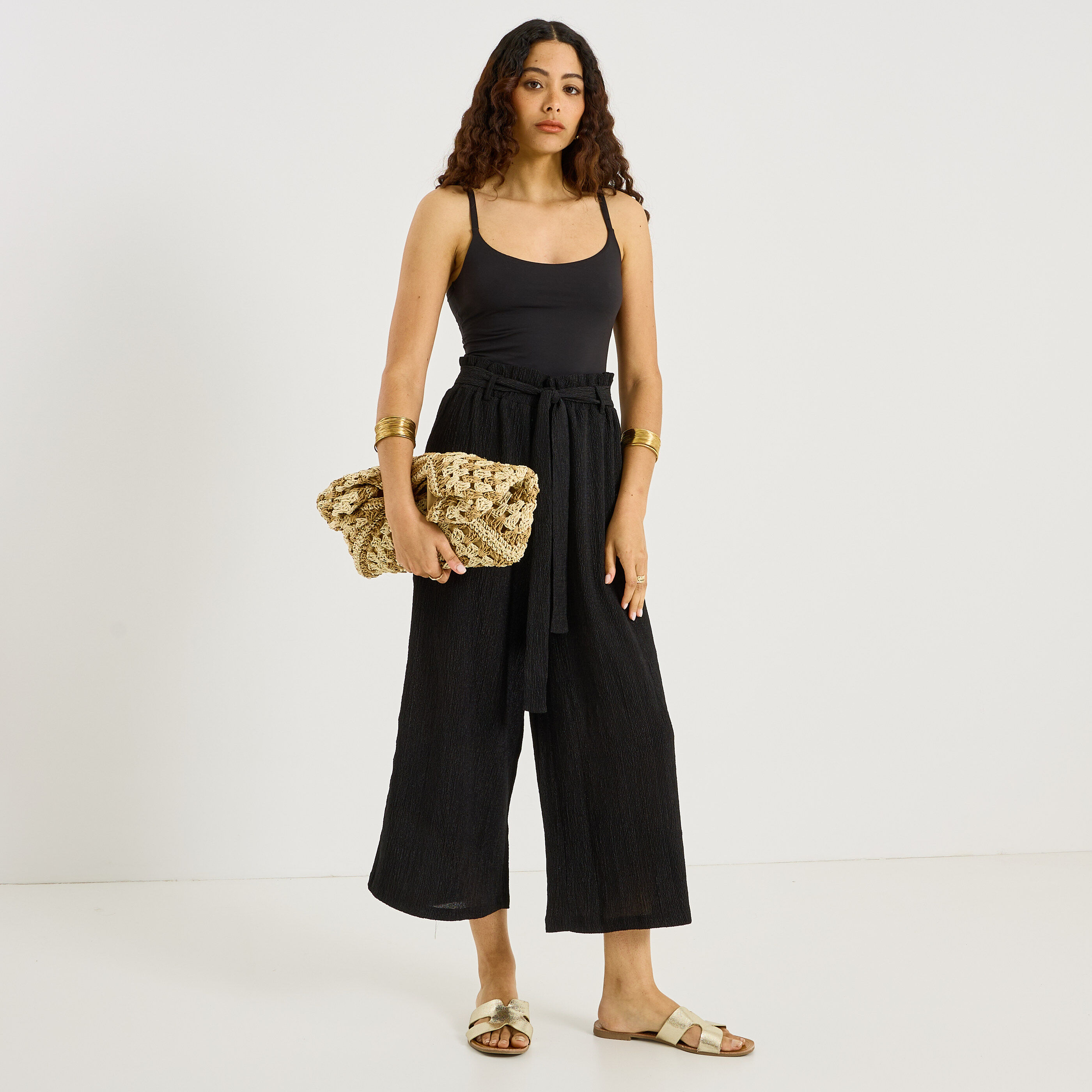 Pantalon large raccourci femme