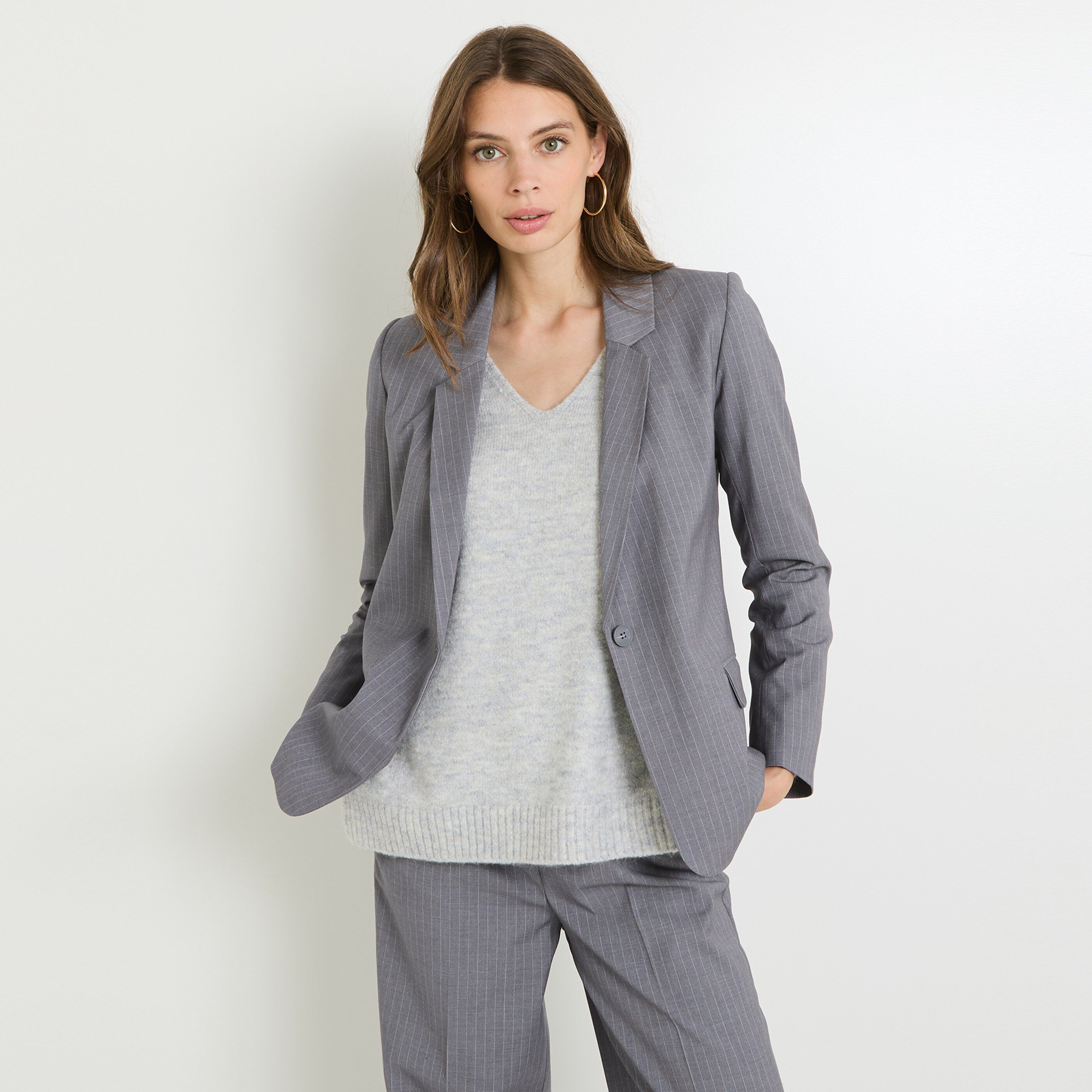 Veste col tailleur femme GRIS Graindemalice
