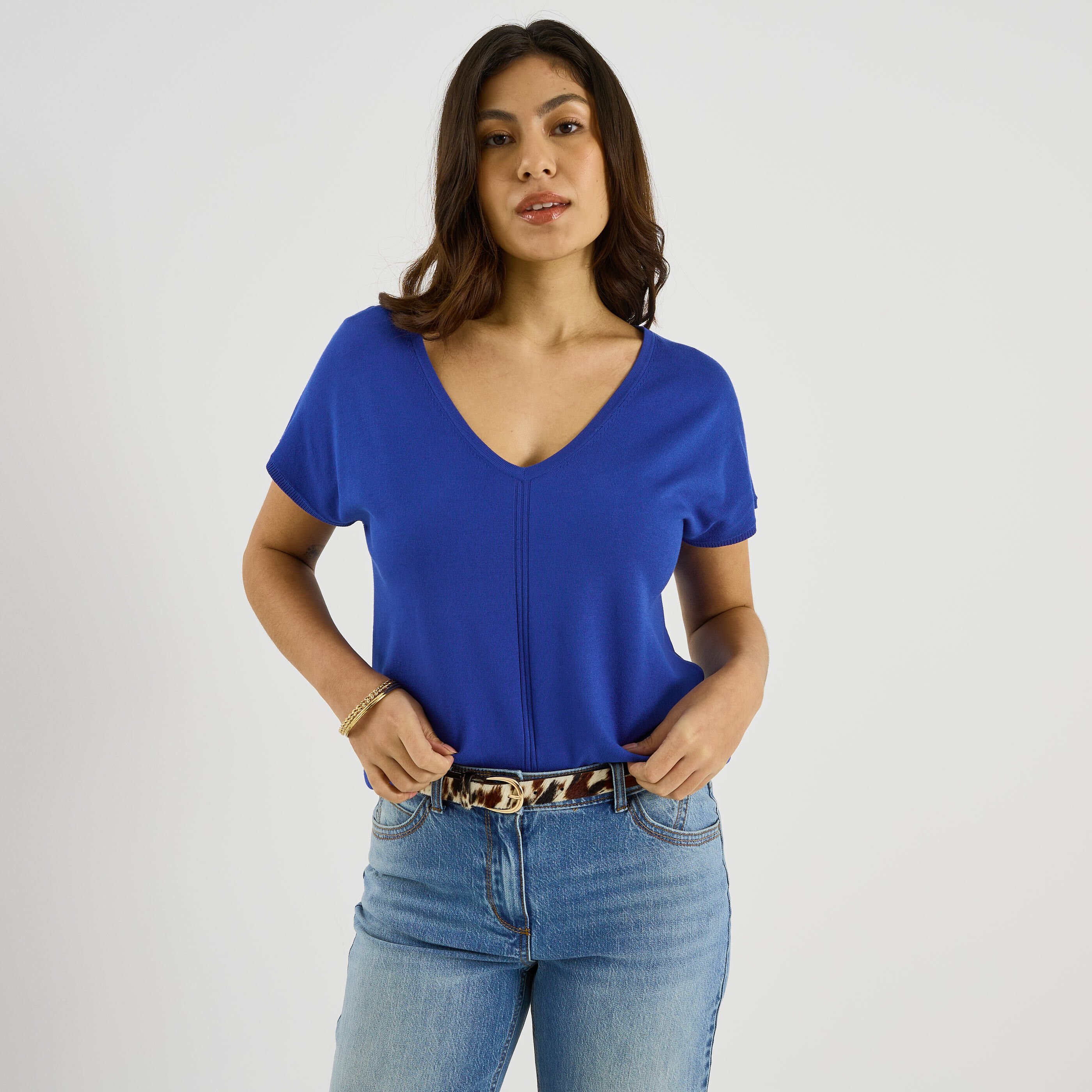 Pull brillant &agrave; manches courtes femme