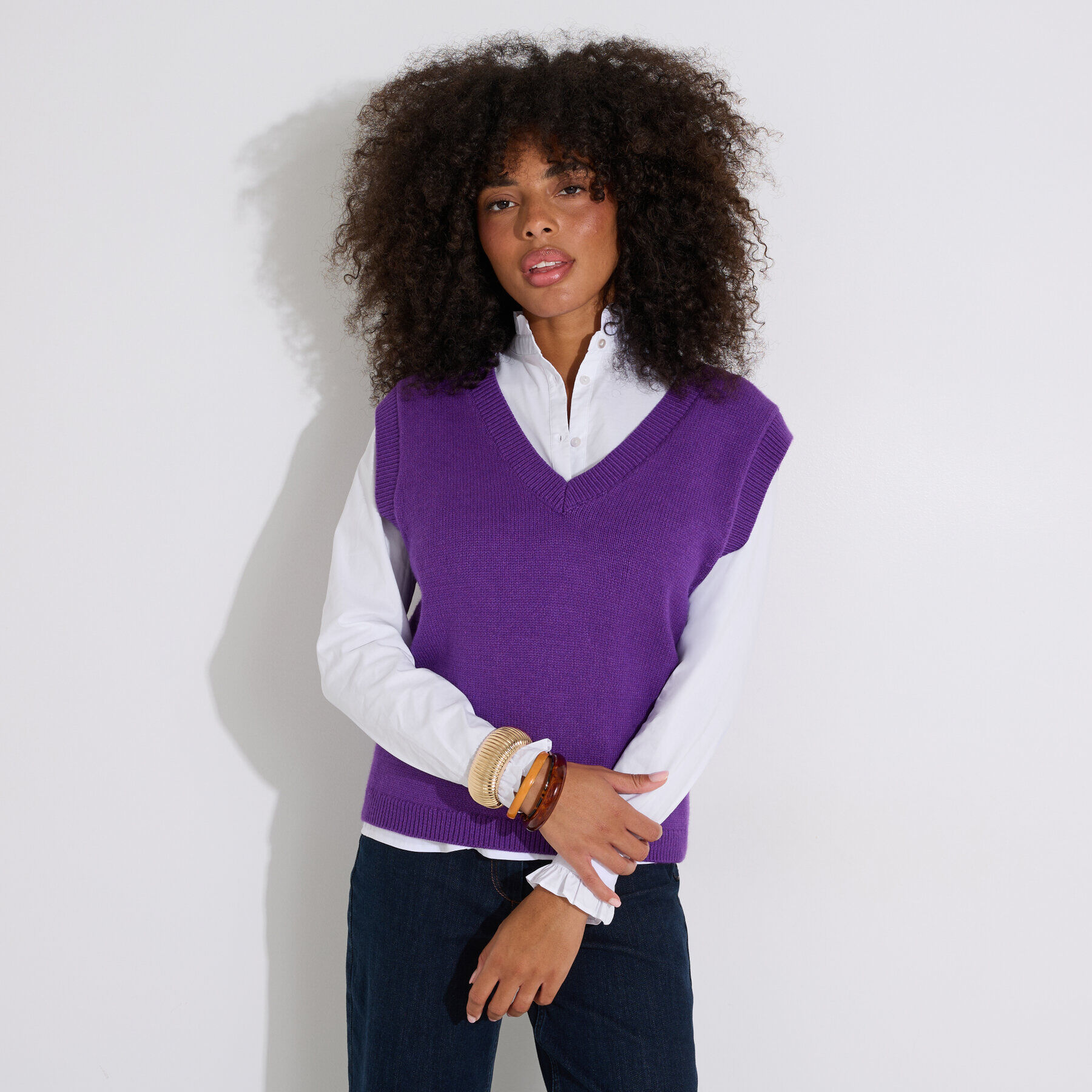 Pull sans manches col V femme