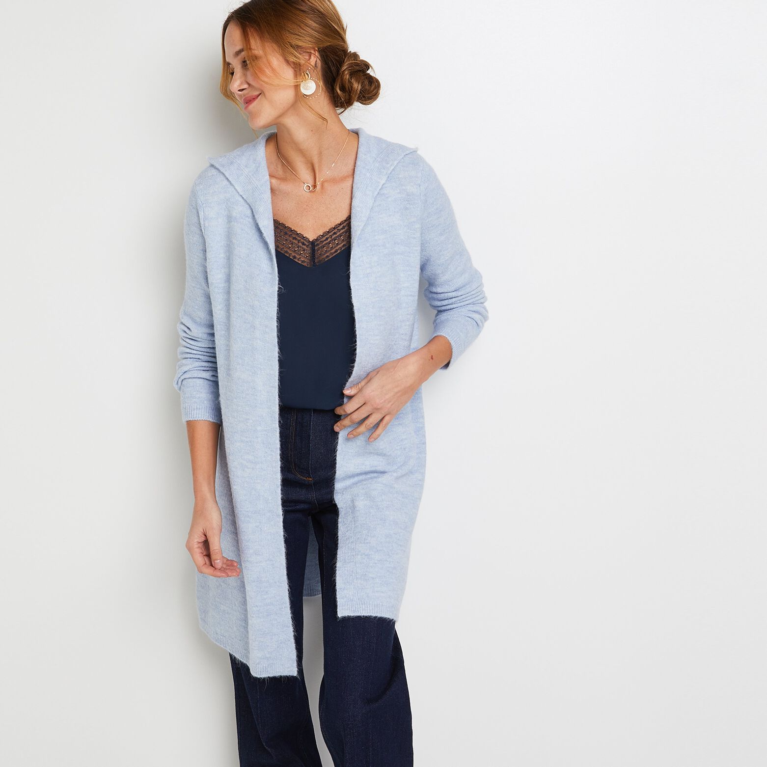 Gilet long à capuche femme