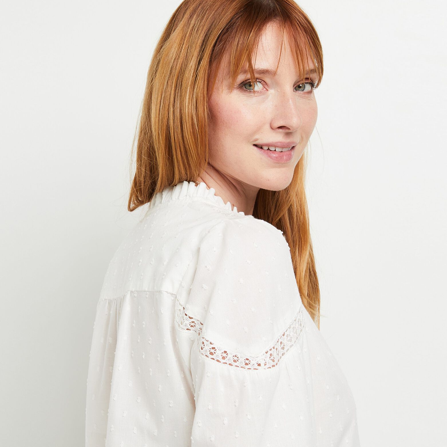 Chemise manches 3/4 dentelle