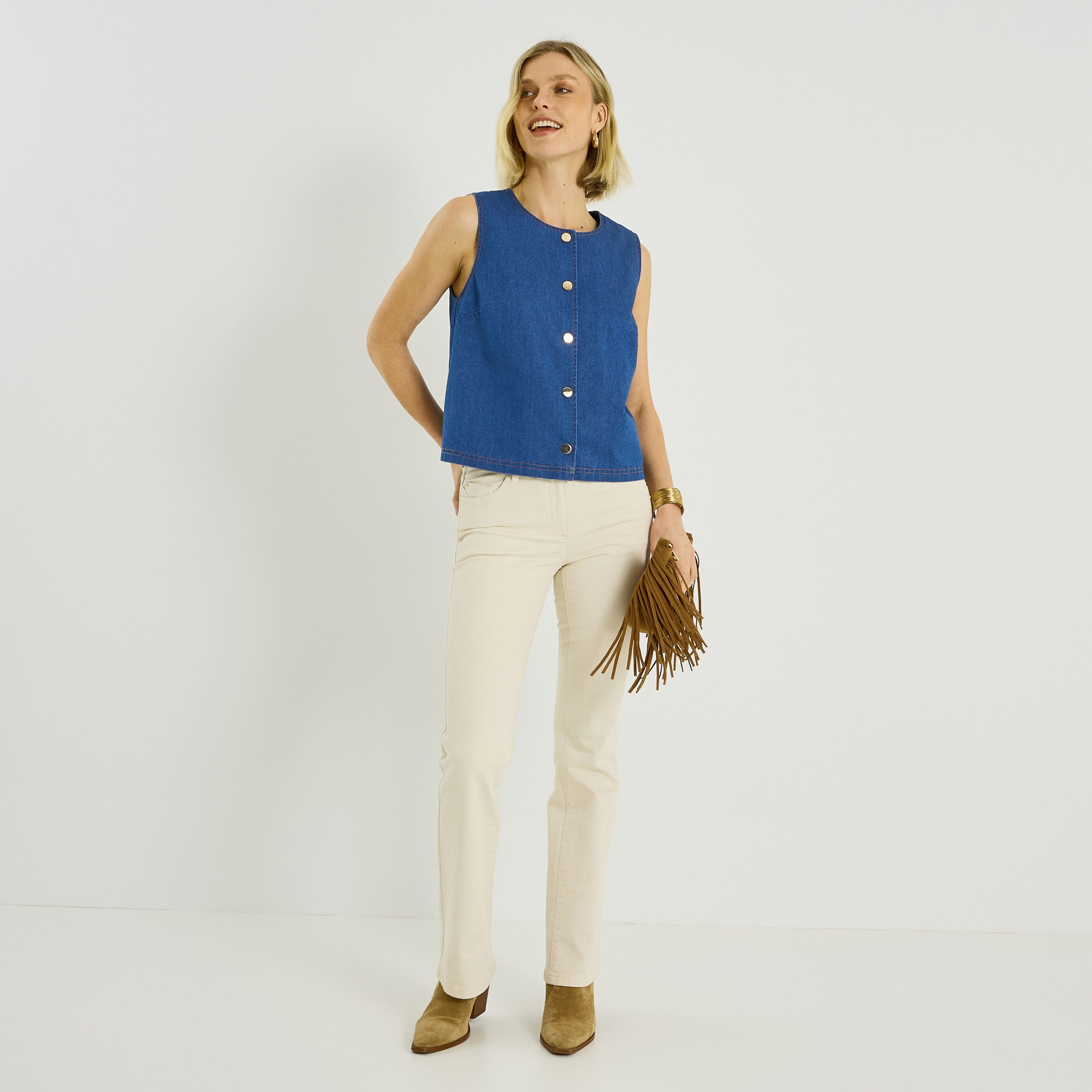 Top sans manches en denim femme