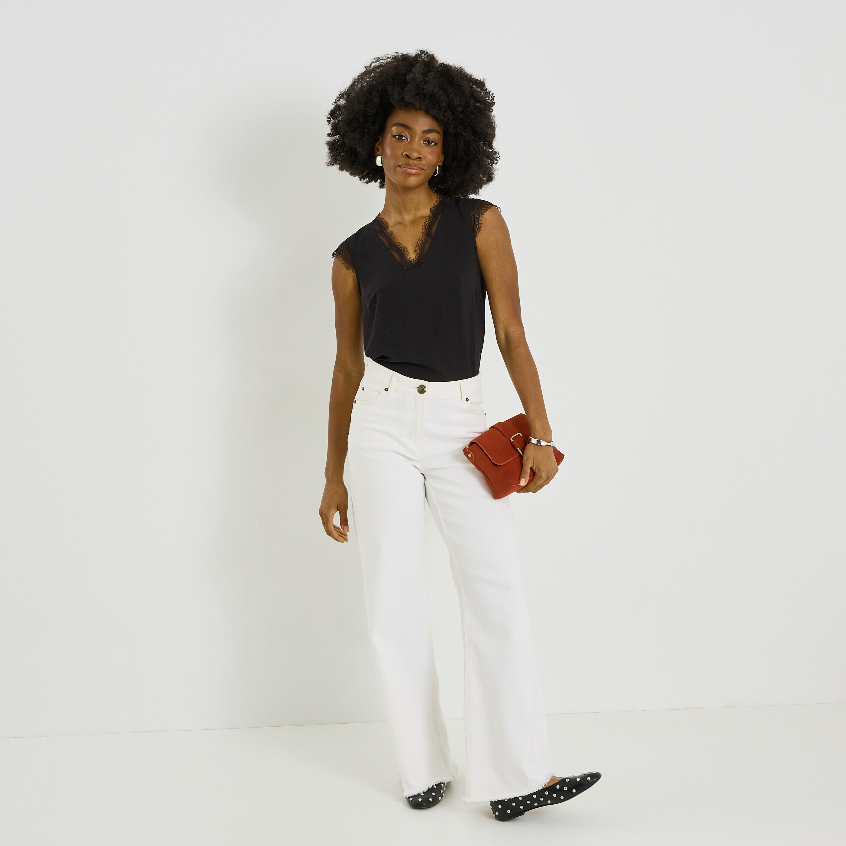 Blouse sans manches col V femme