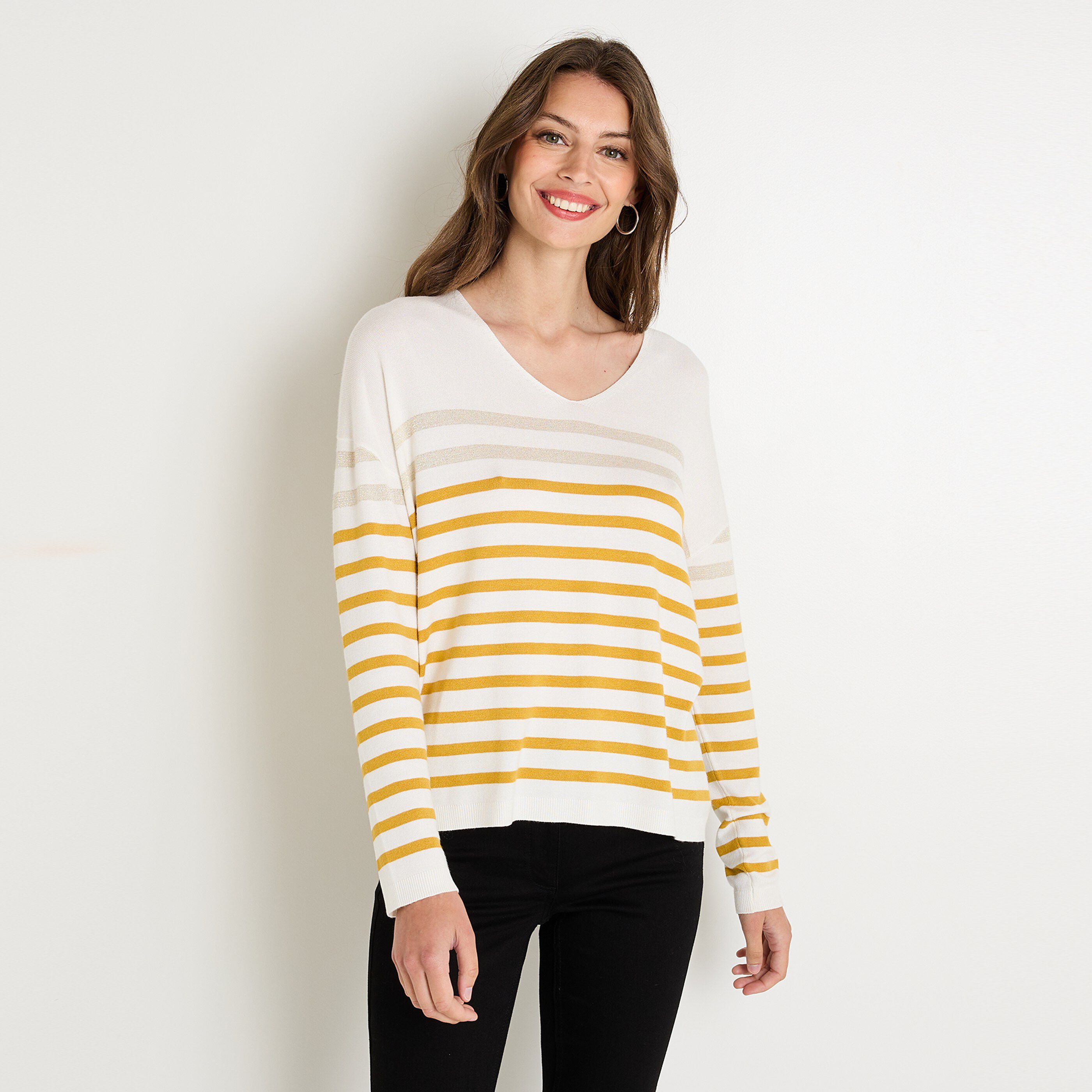 Pull col V femme