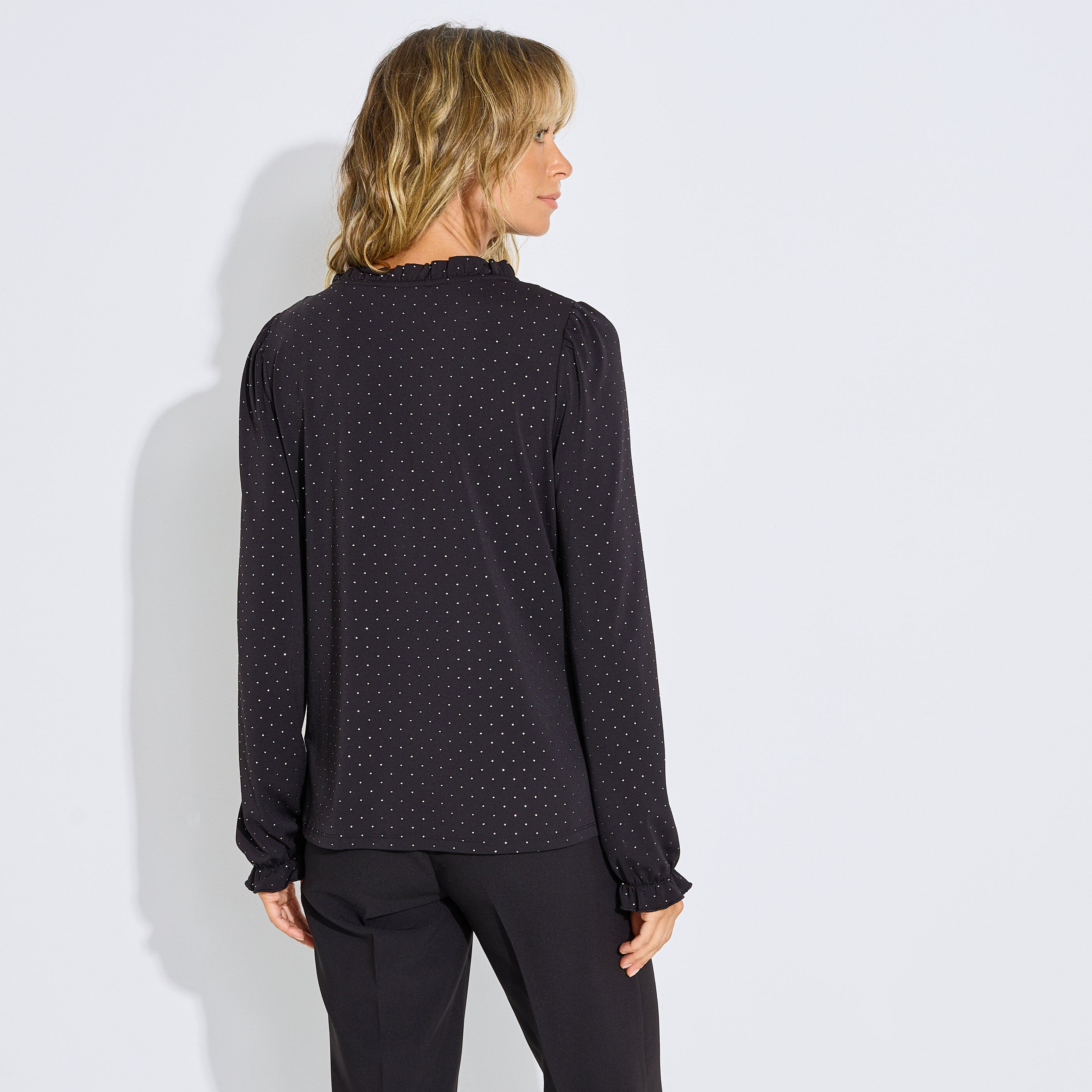 Blouse col V strass femme